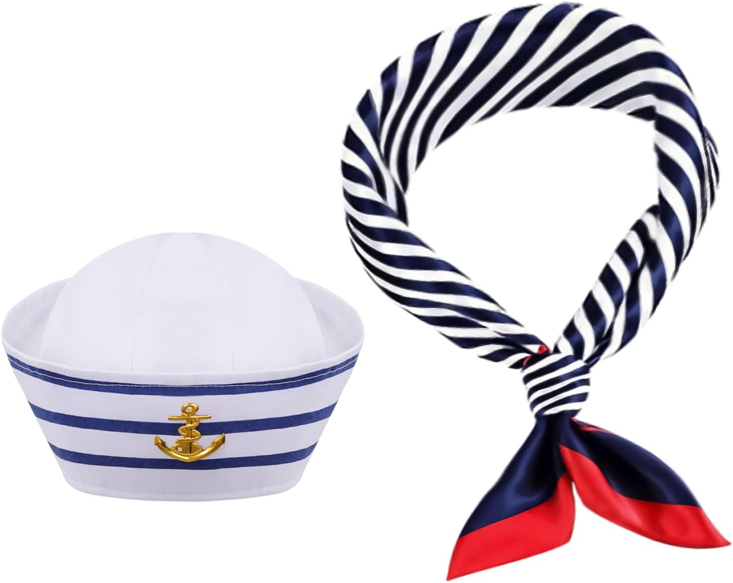 Yacht Captain Hat Sailor Hat and Scarf Set Navy Rock Costume Sailor Hat Boat Cap for Men Captains Women Dressing up Party image number 6