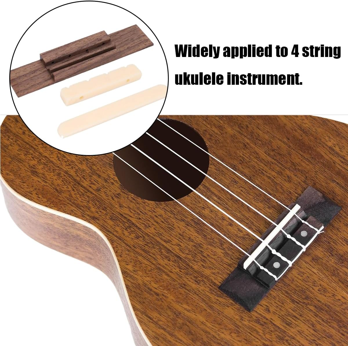 Rosewood Ukulele Bridge Nut and Saddle - 4 String Ukulele DIY and Repair Parts image number 3