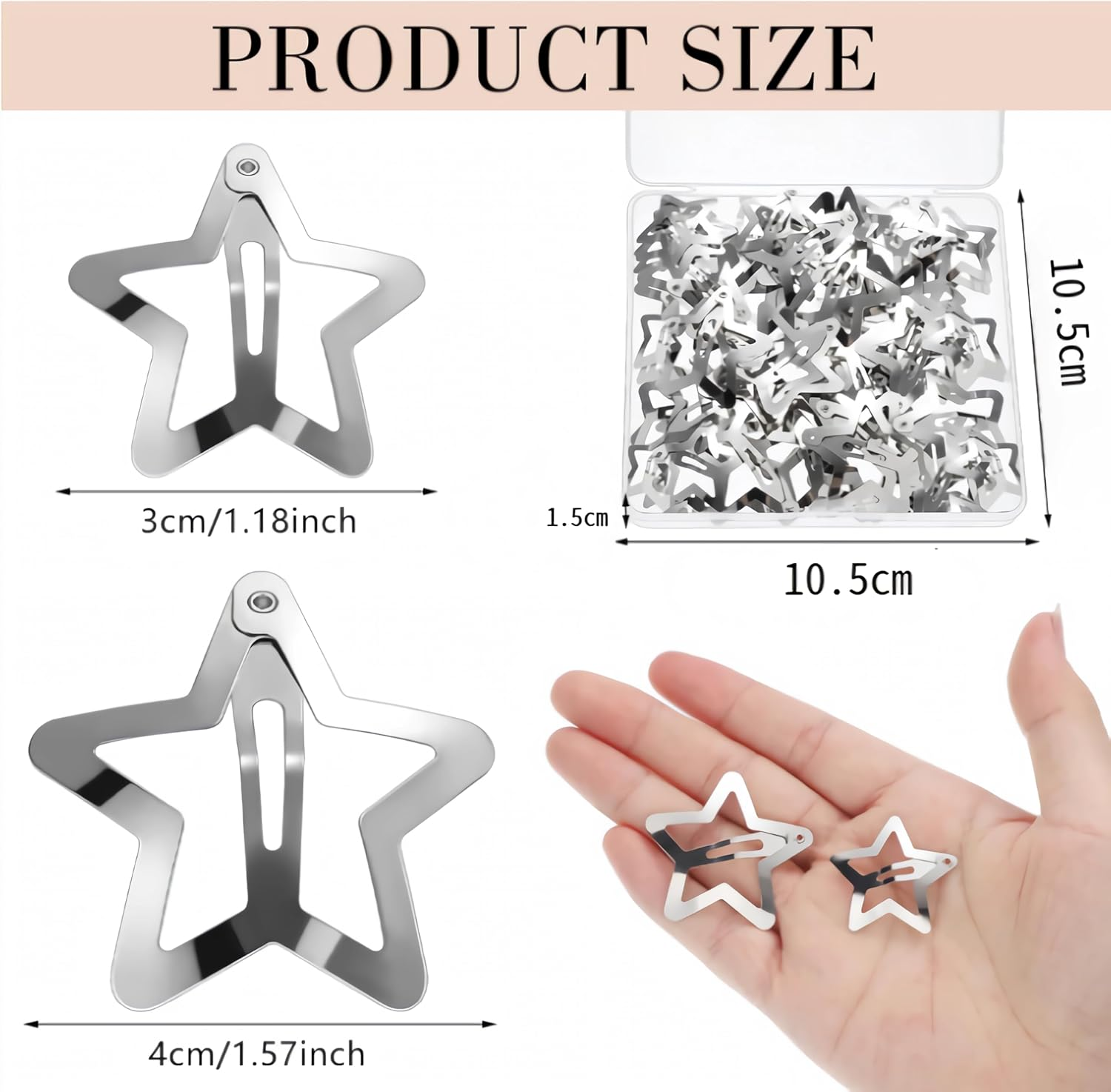 30 PCS Star Hair Clips and Barrettes Set -20 PCS 1.18 "And 10 PCS 1.57" Silver Hair Clips, Anti-Slip Metal Silver Star Clips Hairpin, Fashionable Party Daily Hairpins for Women and Girls - Silver image number 5