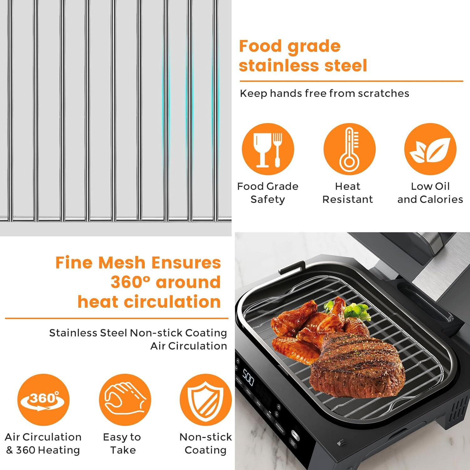 GWBSXM Air Fryer Replacement Parts for Ninja Foodi FG551 Smart XL Indoor Grill with Air Fry, 11.6''*7.6'' Stainless Steel Air Fryer Accessories Roasting Steamer Grill Racks Baking Tray，Dishwasher Safe image number 1