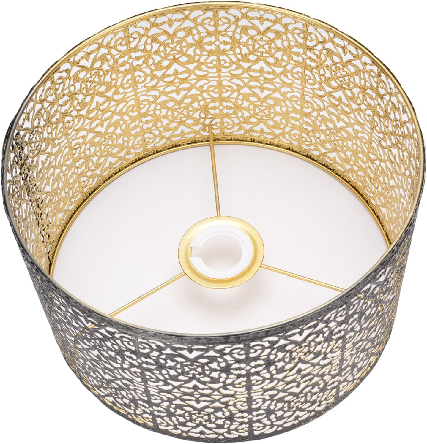 Metal Lampshade, round Lamp Shade Fits Both E27 and E14 Bulb Bases, Elegant Black and Gold Drum Lampshade with Hollow Carved Pattern for Table Lamps, Floor Lamps, Pendants