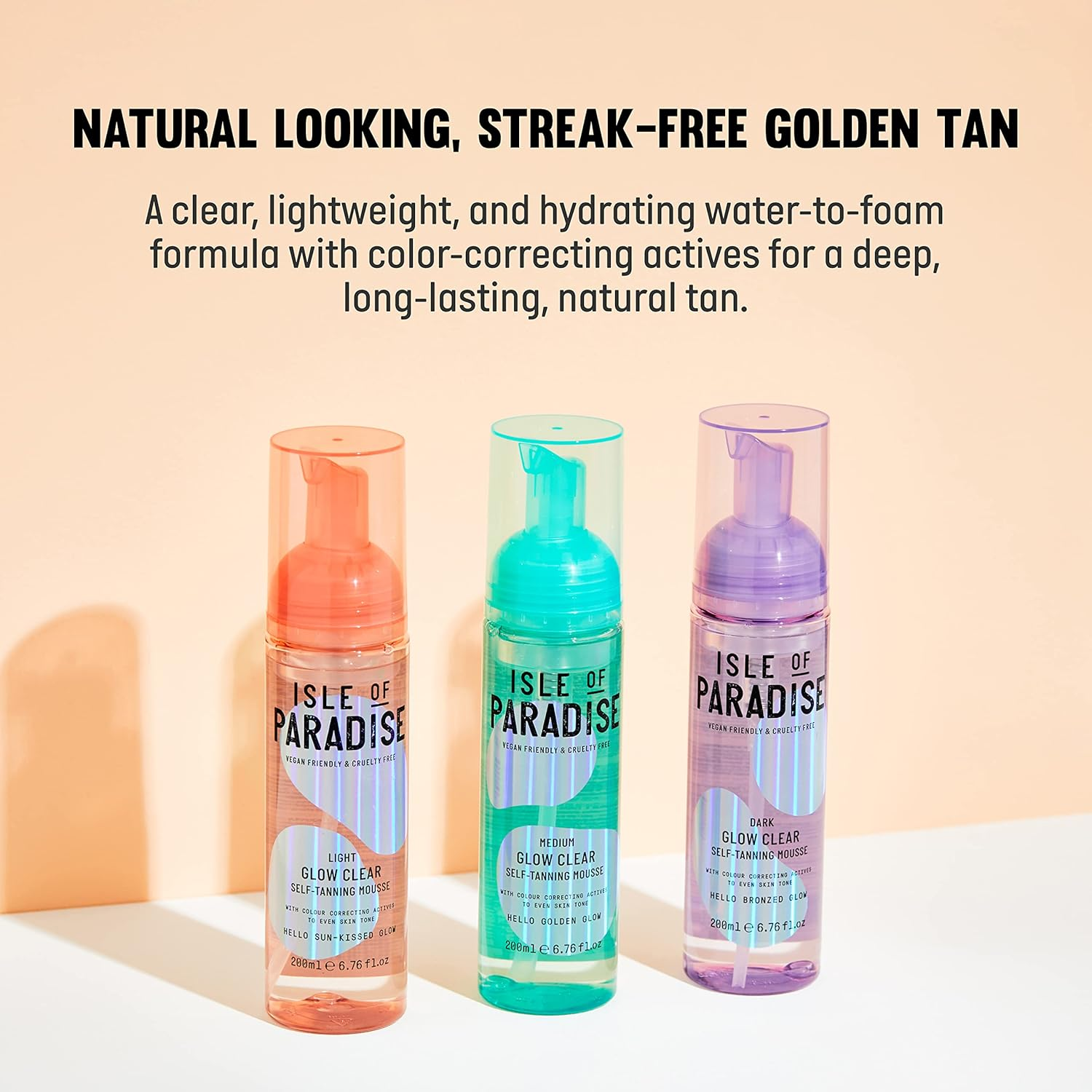 Isle of Paradise Self Tan Mousse, Medium (200 Ml) Glow Clear Self Tanning Foam, Natural Ingredients & Vegan (Packaging May Vary)