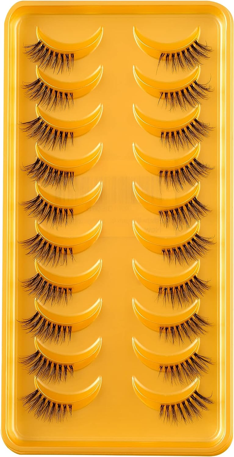 Clear Band Half False Eyelashes Natural Look Wispy Cat Eye Short Fake Lashes Russian Strip Lashes D/DD Curl Natural Faux Mink Eye Lashes(Azm01) image number 5