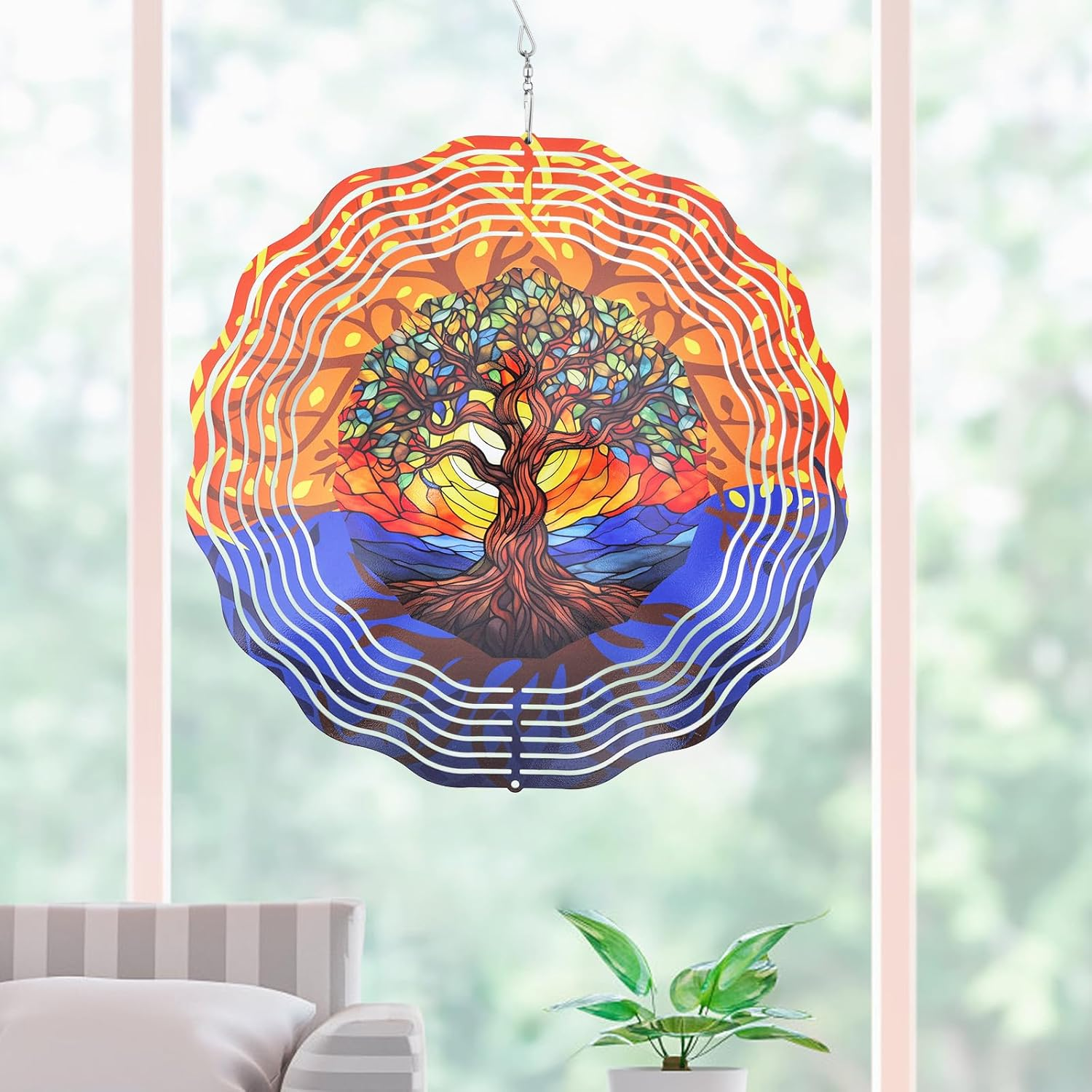 Tree of Life Wind Chime, Hanging Metal Wind Spinner Outdoor Metal Wind Chime 3D Rotating Wind Chime for Yard Art Window Decoration image number 2