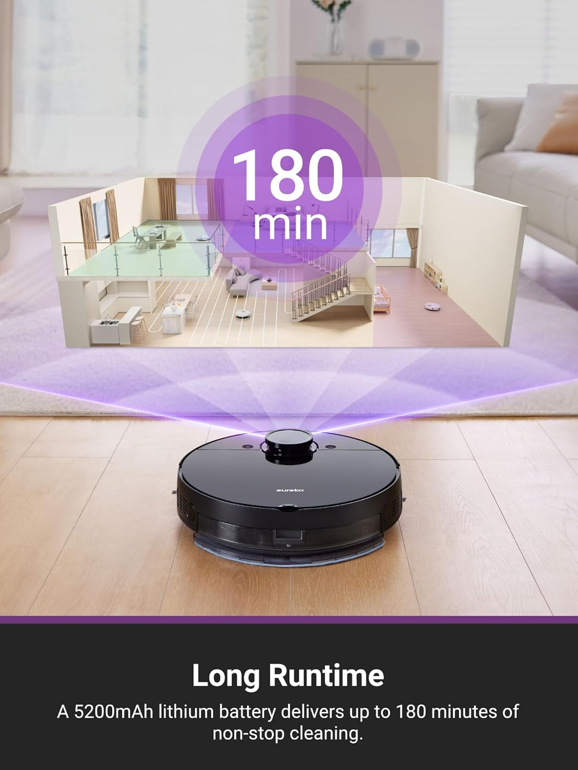 EUREKA NER710 Robot Vacuum Cleaner and Mop with 8000Pa Suction, 5Th-Gen LDS, Multi-Floor Mapping, 180 Min Runtime, 3 in 1 Robotic Vacuum Cleaner for Pet Hair, Carpet, Hard Floors, Work with App/Alexa
