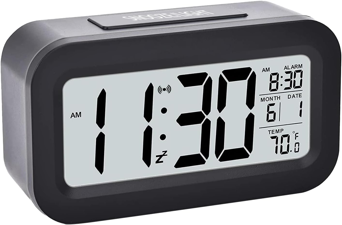 Necomi Nightlight Digital Alarm Clock, Creative Smart, Bedside Desk Table Electronic Clock Battery Operated Mute Luminous Alarm Clock with Adjustable Light, Suitable for Students and Children (Black)