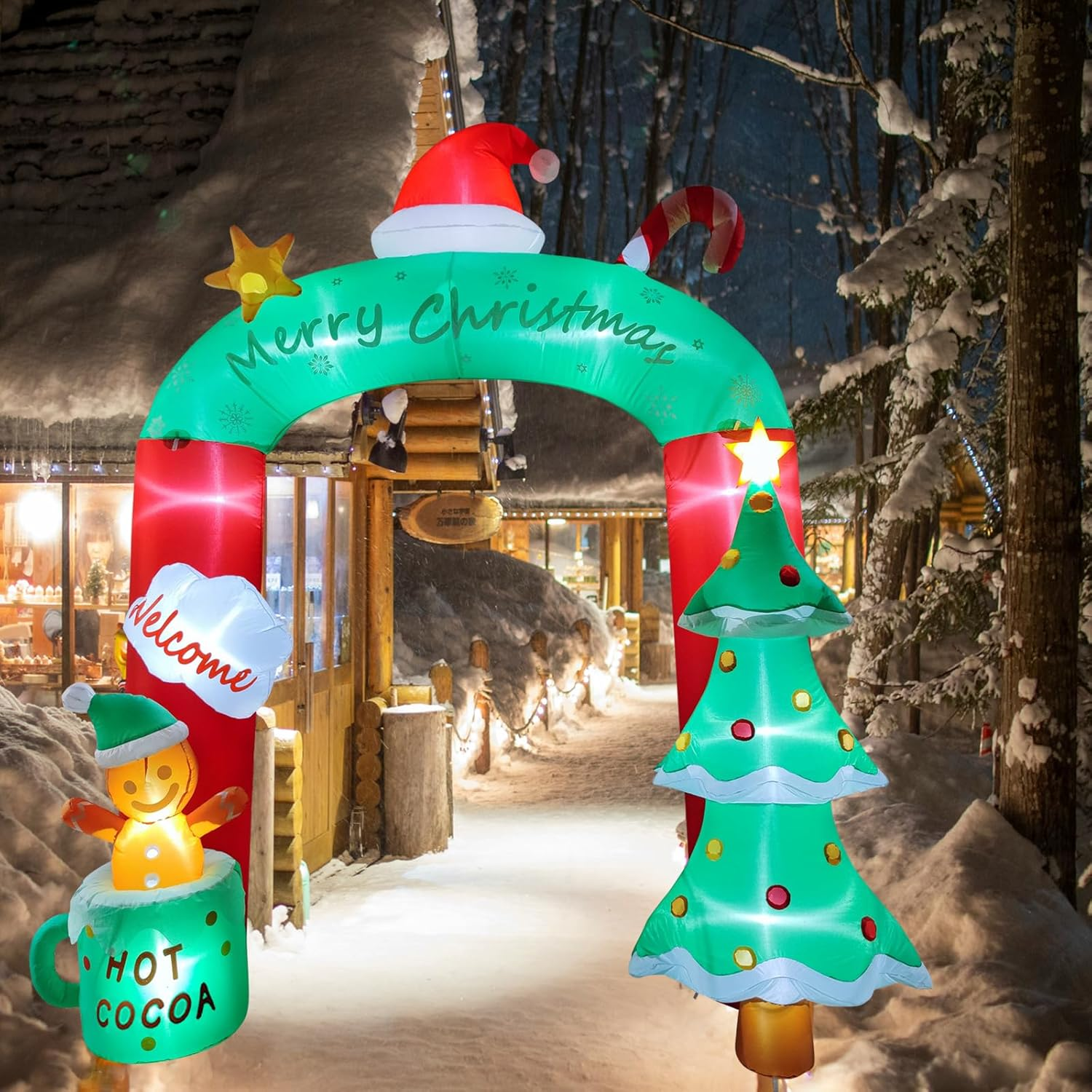 SAILESI 2.7M/8.9FT Christmas Inflatable Archway Outdoor Decoration, Giant Arch Blow up Yard Decor with Christmas Tree, Snowman,Red Hat,Candy Cane, LED Lighted Decor for Xmas Home Garden Lawn Yard image number 1