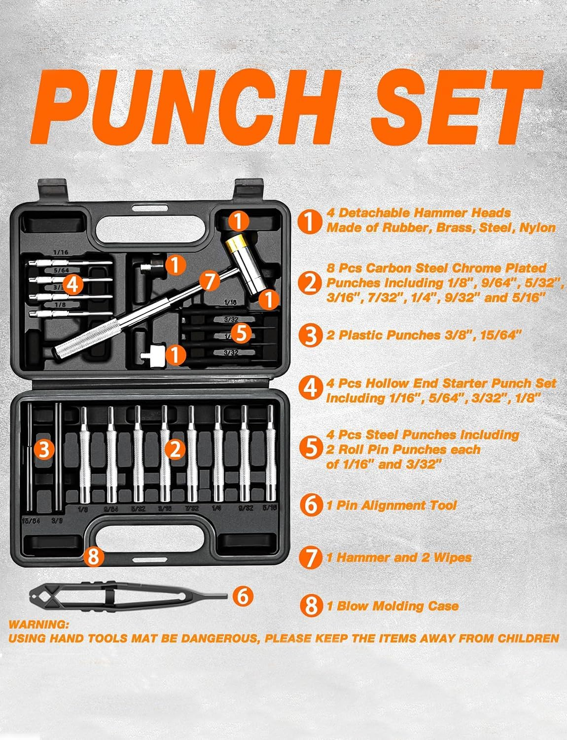 21 Pcs Punch Set, Rolling Pin Stamping Kits, Made of Solid Materials, Including Steel Punches and Hammers (Without Workbenches) image number 1