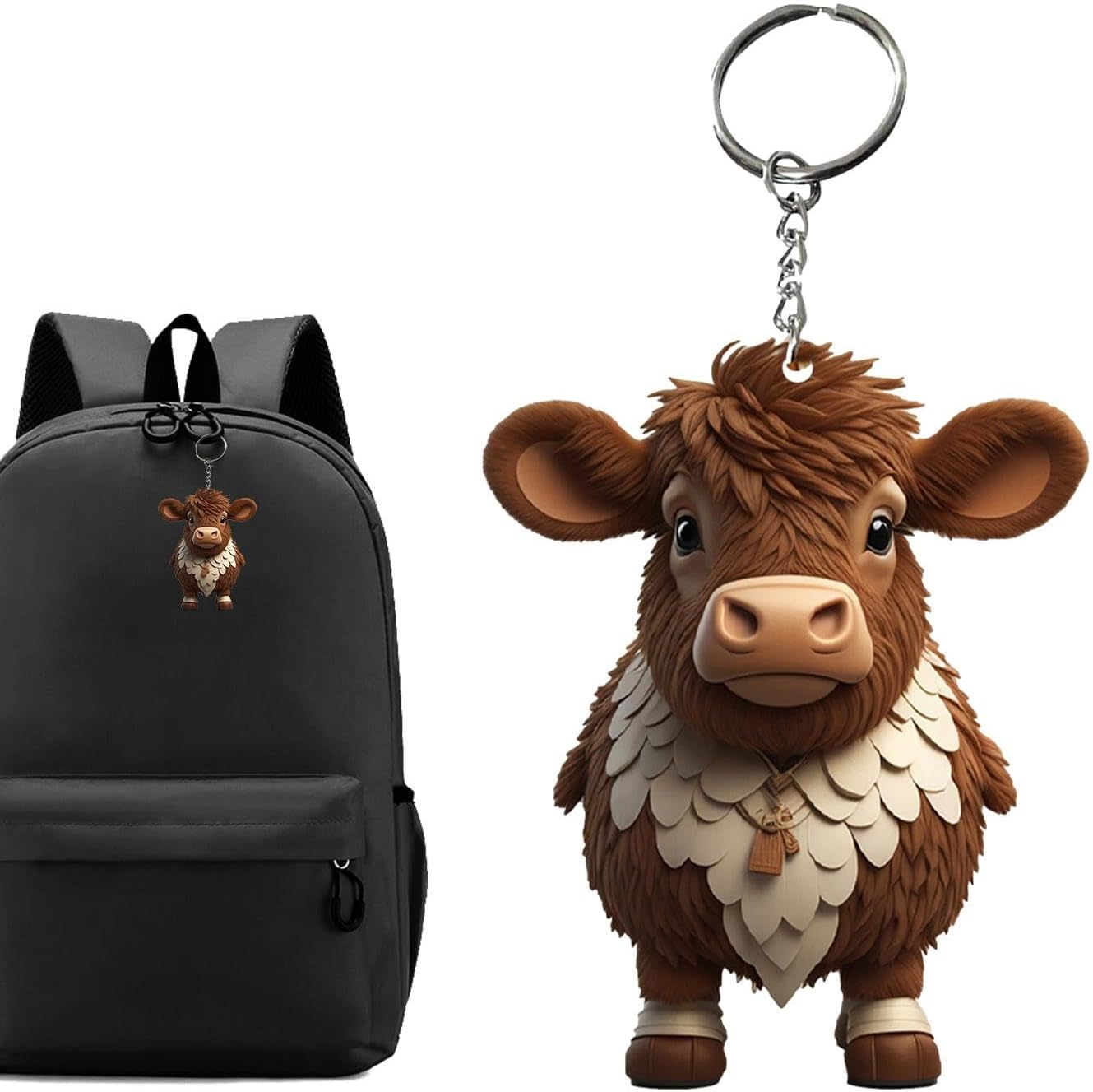 Highland Cow Keychain - Cattle Cartoon 2D, Acrylic Decorative Pendant, Colorful Keyring Accessory | School Bag Cell Phone Ornament, Wallet Decoration, Fun Personalized Gift Solution for Kids Adults image number 3