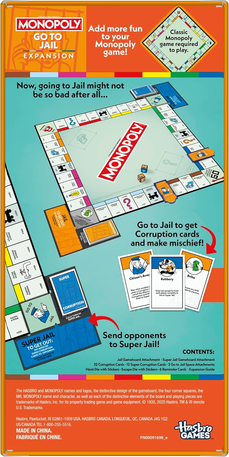 Monopoly Go to Jail Expansion | Add More Fun to Classic Monopoly Game and Play Faster | Ages 8+ | 2-6 Players | 40 Mins. | Family Board Games image number 3