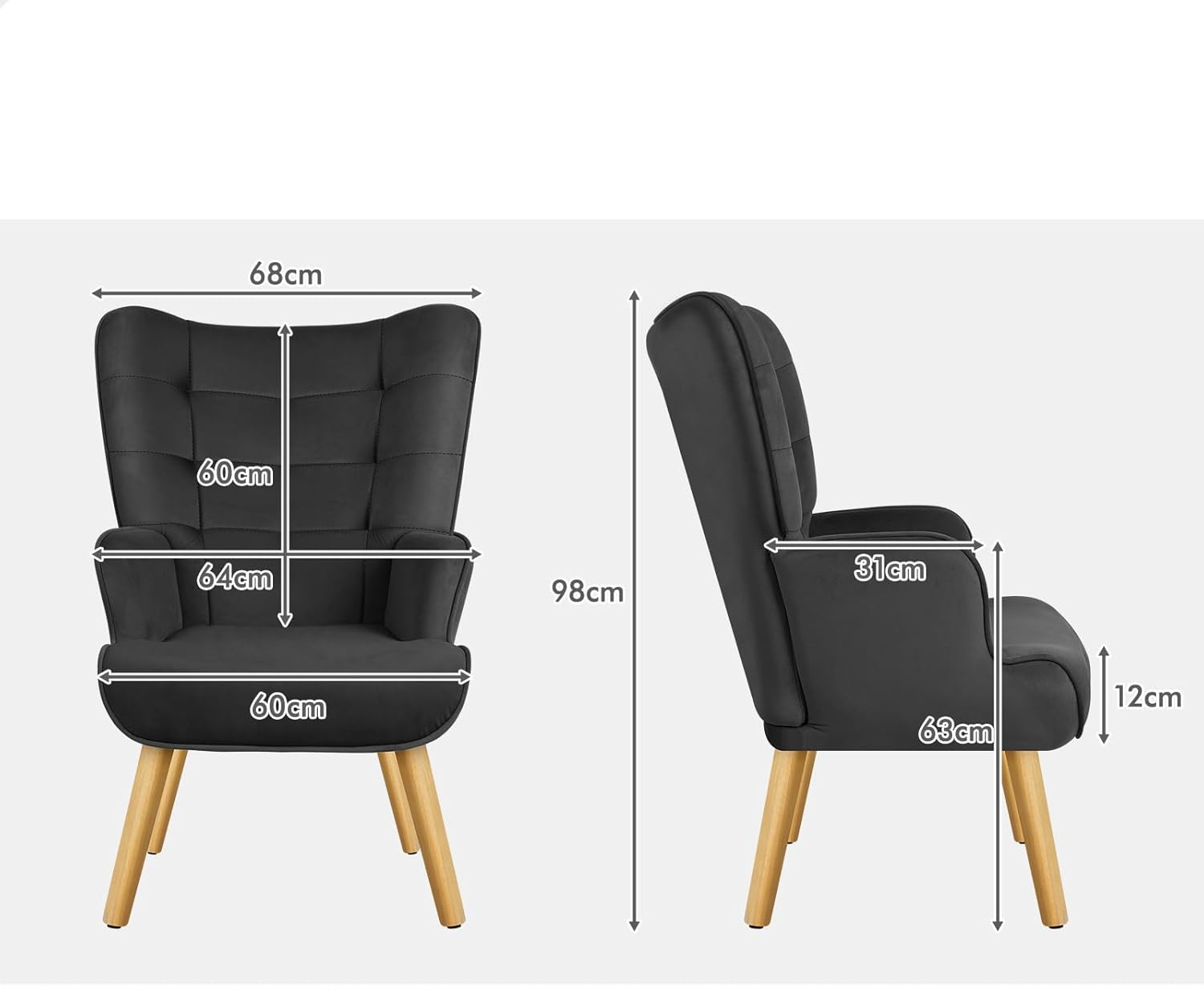 ALFORDSON Velvet Armchair Nursing Chair with Ottoman Footstool Bozena Series, Leisure Occasional Lounge Sofa Wooden Legs, Accent Chair for Reading Dressing Bedroom Living Room, 180Kg Max, Dark Grey image number 1