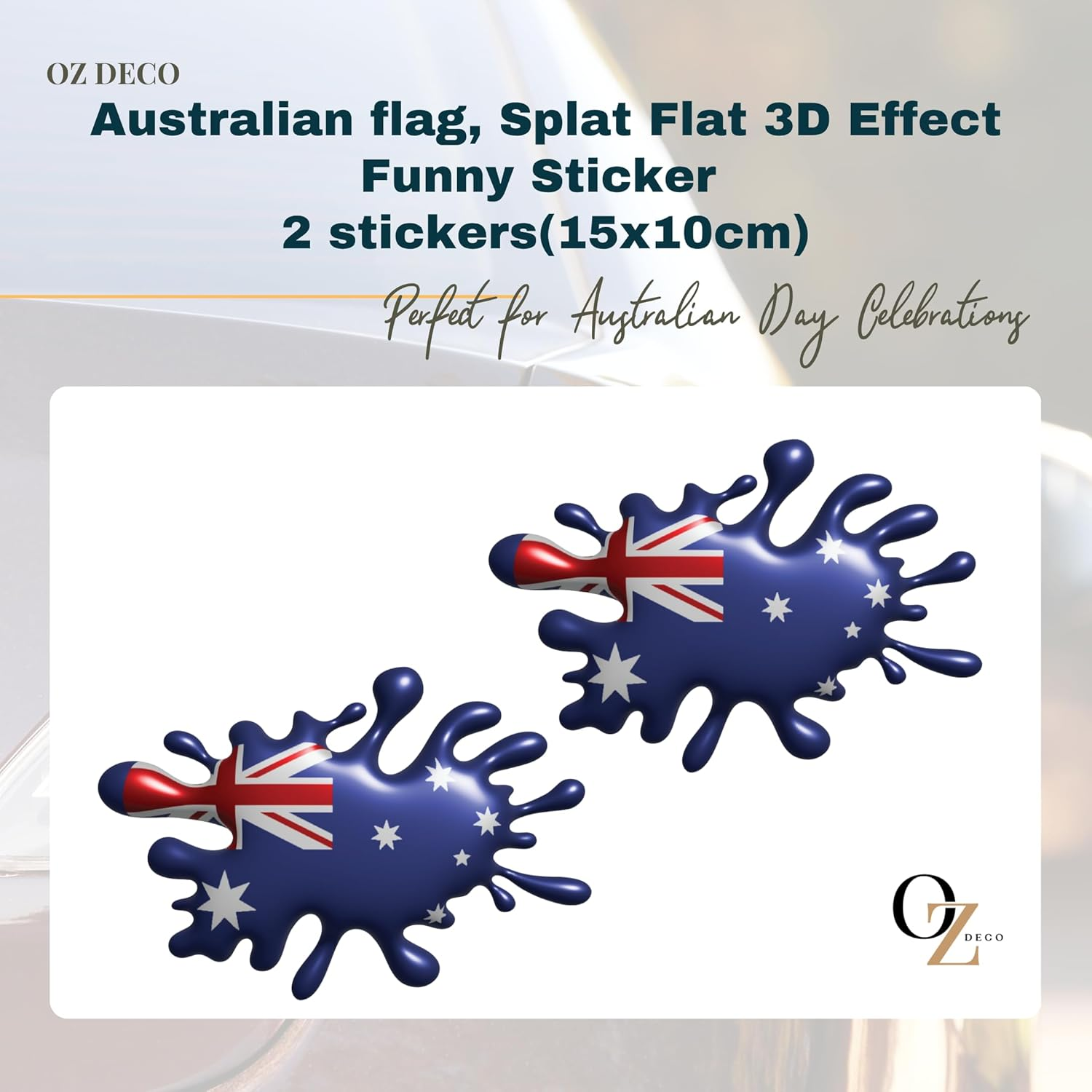 Australian Flag Splat Car Stickers &ndash; 2-Pack Flat Vinyl Decals with Printed 3D Effect (15X10Cm) &ndash; Weatherproof, Bubble-Free &ndash; Fun Aussie Flag Decoration for Cars, Utes, Australia Anzac Day image number 5