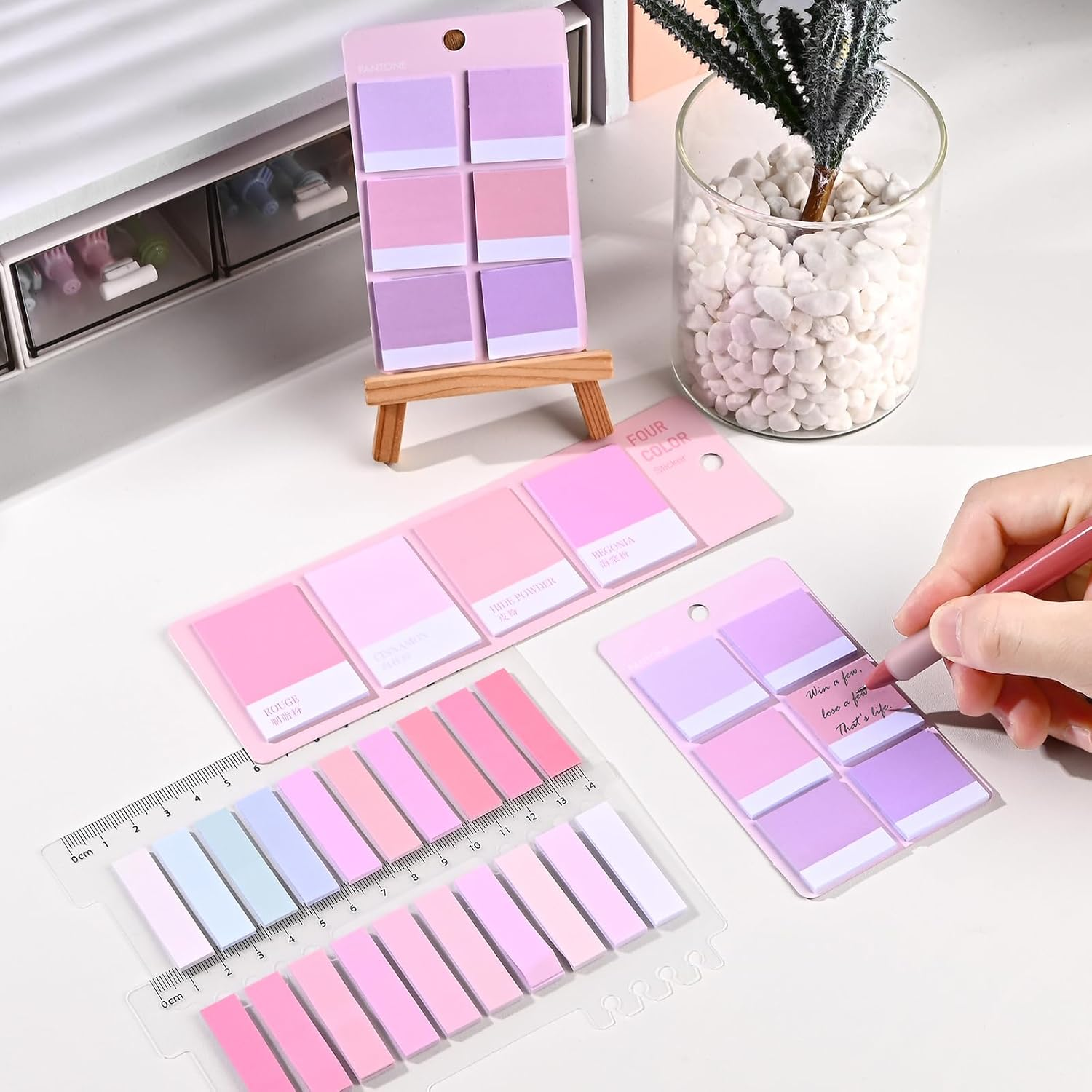 BAYTORY 1200 Pcs Sticky Tabs, Pastel Paper Sticky Notes, Index Tabs Memo Stickers Page Markers Book Tabs, Multicolor Writable Tabs for Annotating Books, Office & School Study Supplies (Pink) image number 2