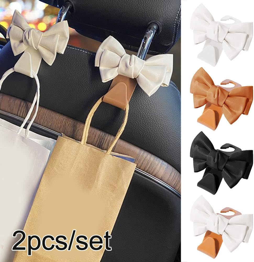 Car Hooks for Purses and Bags,Cute Bow Car Seat Headrest Hooks,Purse Holder for Car,Car Purse Hook Hanger,Cute Bow Car Accessories(Black) image number 1