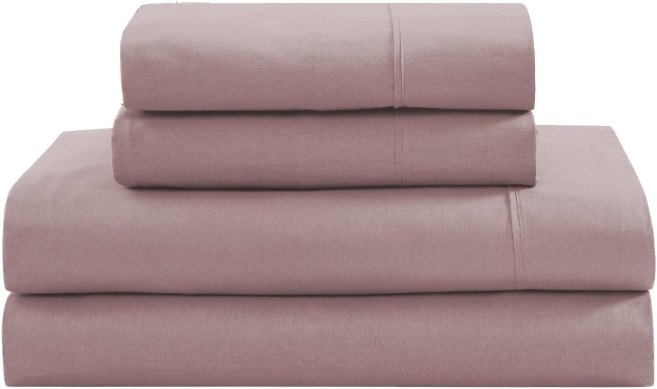 Lane Linen 100% Organic Cotton Bed Sheets, Lilac, Double, 4 Piece Set (1 Flat Sheet, 1 Fitted Sheet, 2 Pillowcase)