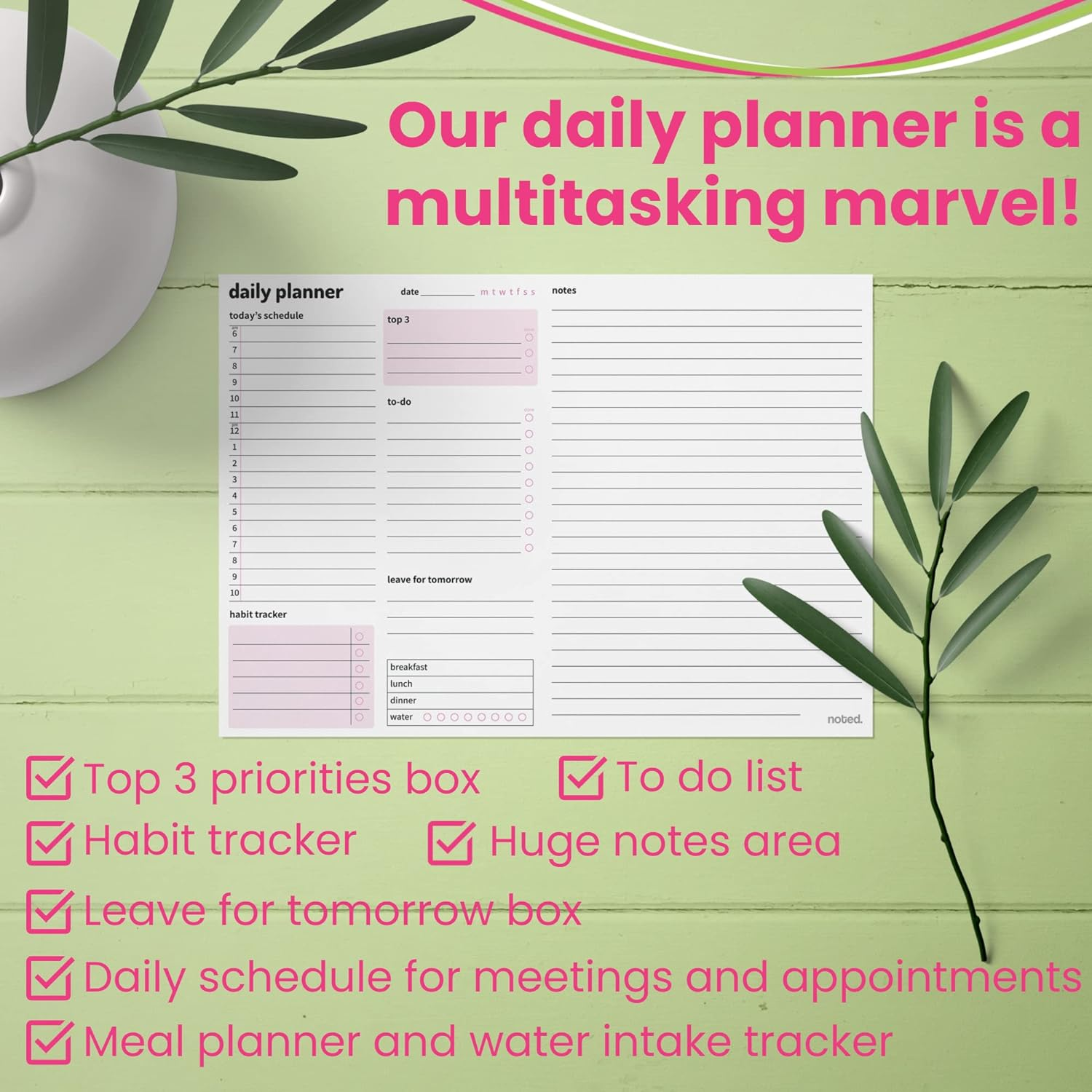 A4 Daily Planner Pad &ndash; 52 Sheets - Organiser with Daily Schedule, Large Notes Area, to Do List Daily Planning, Habit Tracker &ndash; Tear off Desk Pads for Work, Business, Home or Exam Study Revision