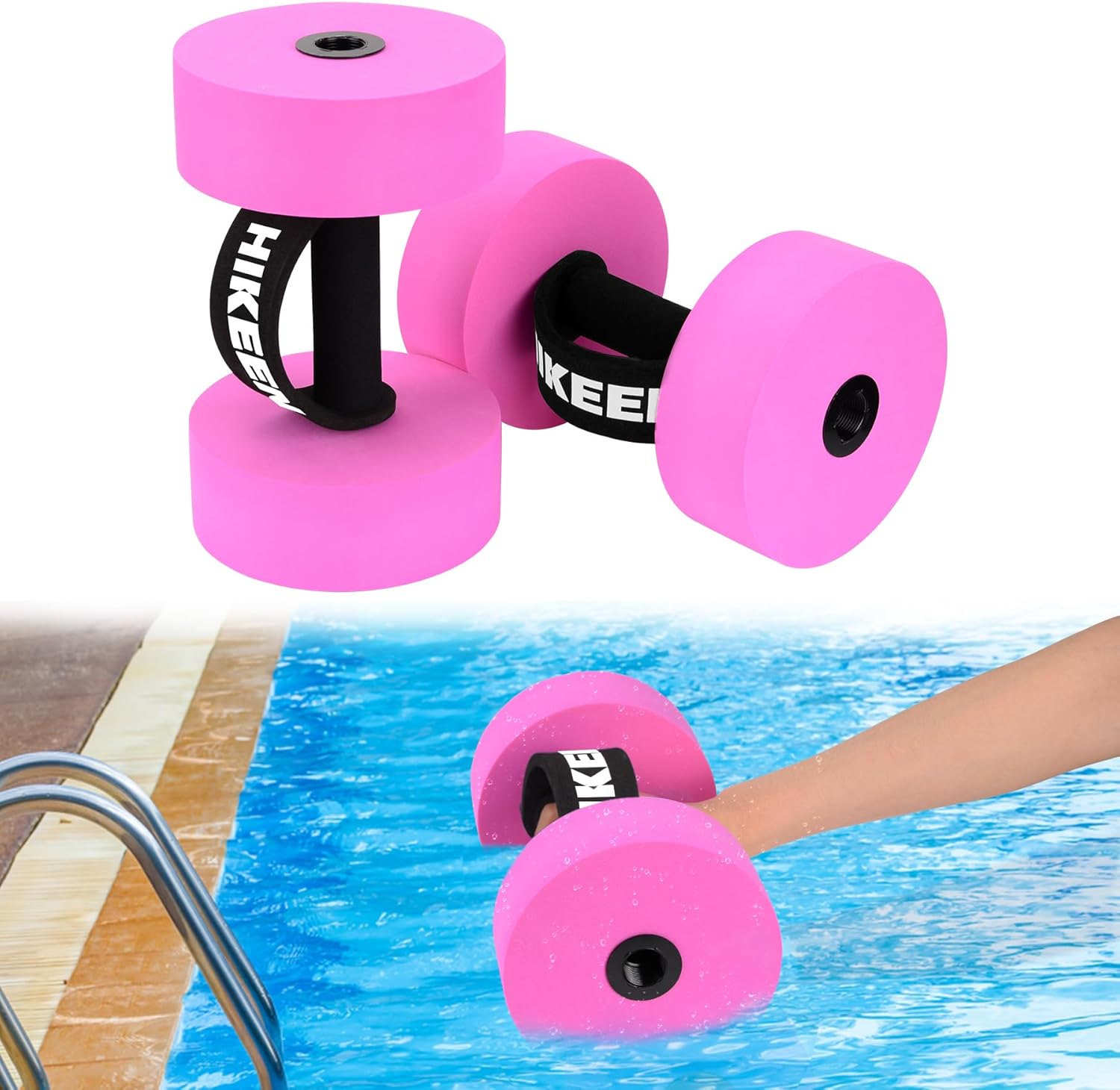 Hikeen Aquatic Exercise Dumbbells Water Dumbbell Pool Resistance Aquatic Fitness Barbells with 4 High-Density EVA Foam Pool Weights Dumbbells, for Water Aerobics Weight Loss image number 2