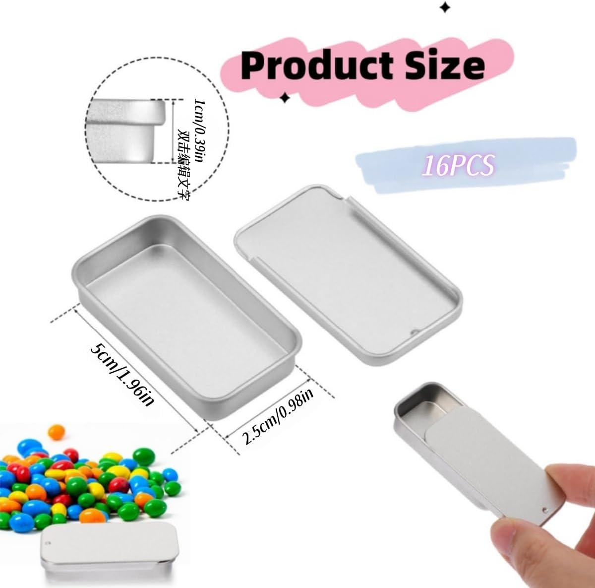 16 Pcs Aluminum Tin Jars,Metal Slide Top Containers,Portable Small Empty Storage Slide Top Lip Balm Tins with Lids for Lip Balm,Make Up,Eye Shadow, Tea image number 4