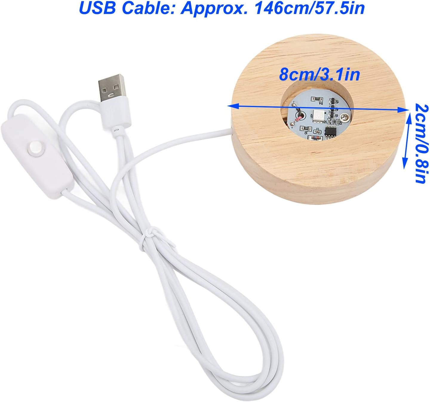 LED Light Base Display Base, USB Interface Wood Lighted Display Stand, 5V round 0.8In USB Light Table Light Base Wood Display Lamp for Home (Colorful Base) - Colorful Base image number 2