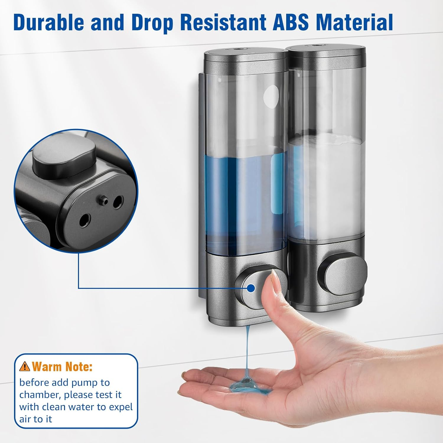 Shampoo and Conditioner Dispenser 2 Chamber No Drill, Shower Soap Pump Dispenser Wall Mounted, Body Wash Dispenser for Shower, Shower Gel Dispenser Shampoo Holder for Bathroom Accessories, Gungrey - Gungrey 2 Chamber image number 4