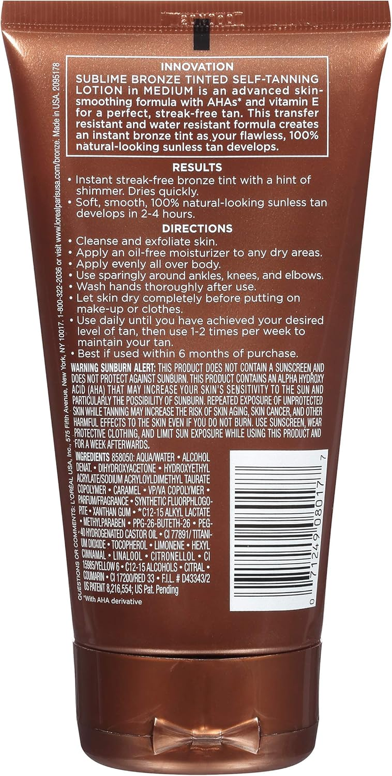 L'Oreal Paris Sublime Bronze Tinted Self-Tanning Lotion, Medium Natural Tan, 5 Fl. Oz.