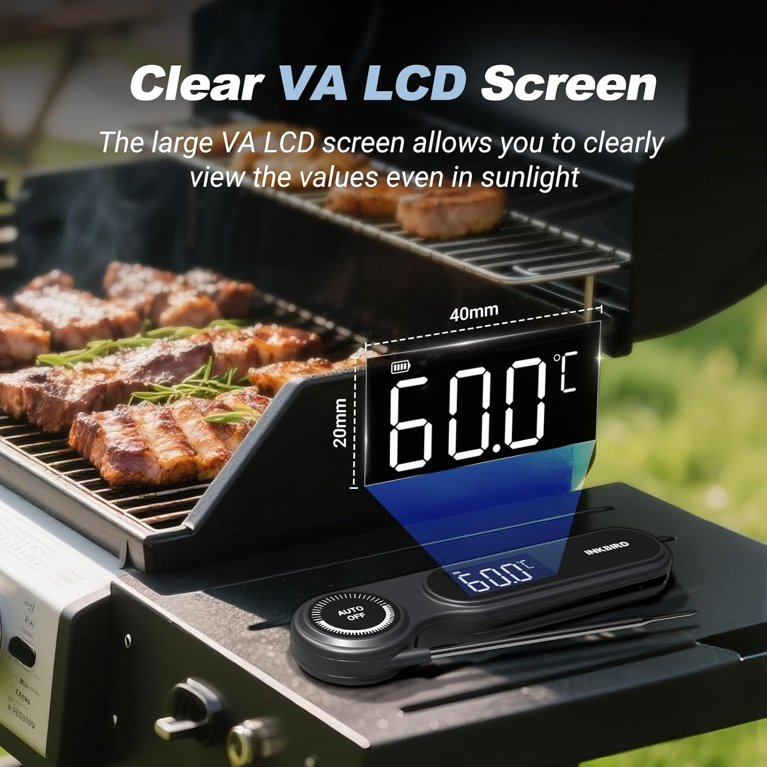 INKBIRD Instant Read Meat Thermometer IHT-21K, 0.5 Sec Fast Reading, Super Accurate Detection, IP65 Waterproof, Handy Food Thermometer for Indoor Outdoor Cooking, BBQ, Baking, Deep Frying, Home Brew image number 2