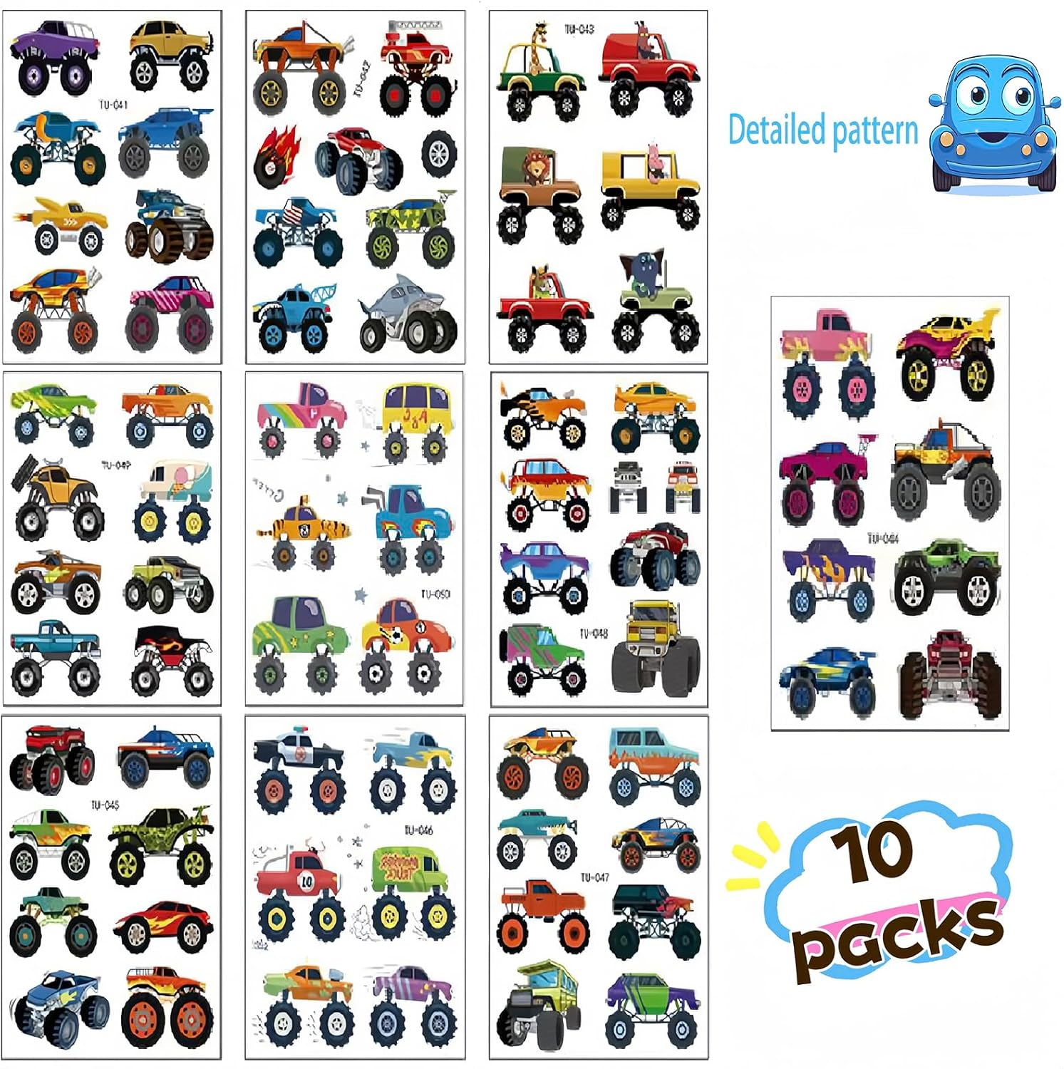 Monster Truck Birthday,Monster Truck Temporary Tattoos for Kids Party Supplies - 10 Sheets Monster Truck Tattoos for Boys Birthday Party Favors Goodie Bag Fillers image number 4