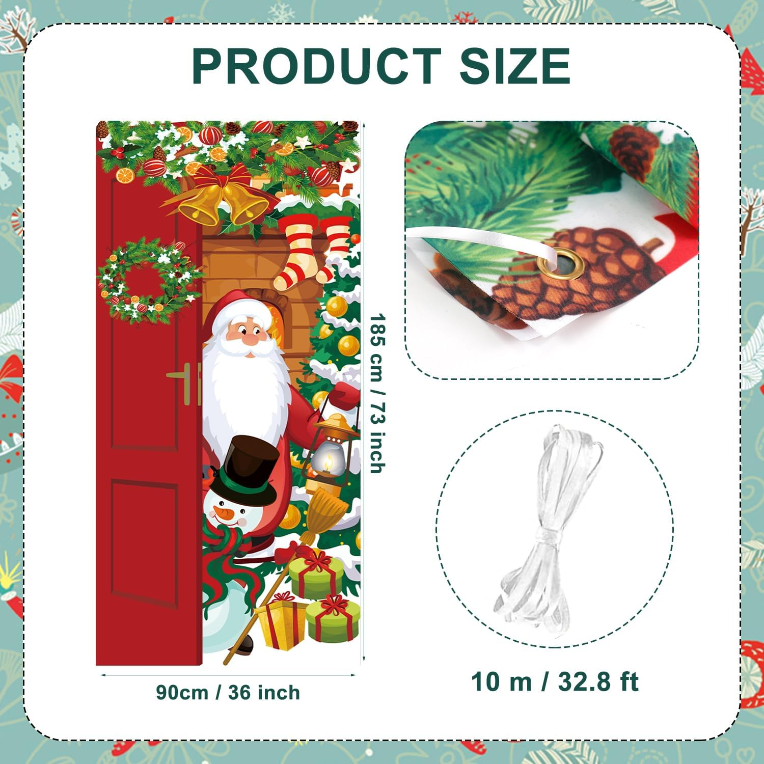 Lasuroa Christmas Door Cover, 73 X 36In Santa Claus Door Cover Outdoor Decorations Xmas Hanging Doorplate Garage Door Banner Party Favors Decor for inside & outside Use image number 6