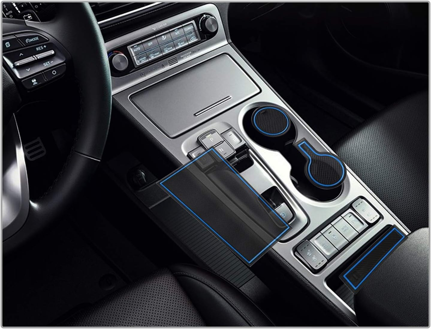 CDEFG Compatible with Hyundai Kona Electric 2021 2022 Rubber Anti-Slip Mats Door Slot Non-Slip Anti-Dust Cup Holder Mat Arm Box Storage Pads Car Interior Accessories (Blue) - Electronic Automatic-Petrol Black image number 6