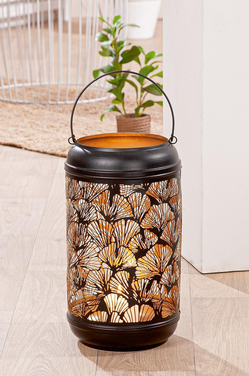 GILDE Ginkgo Lantern Metal &ndash; Matt Black &ndash; Height 36 Cm X Diameter 20 Cm &ndash; Decorative Pattern &ndash; Lantern image number 3