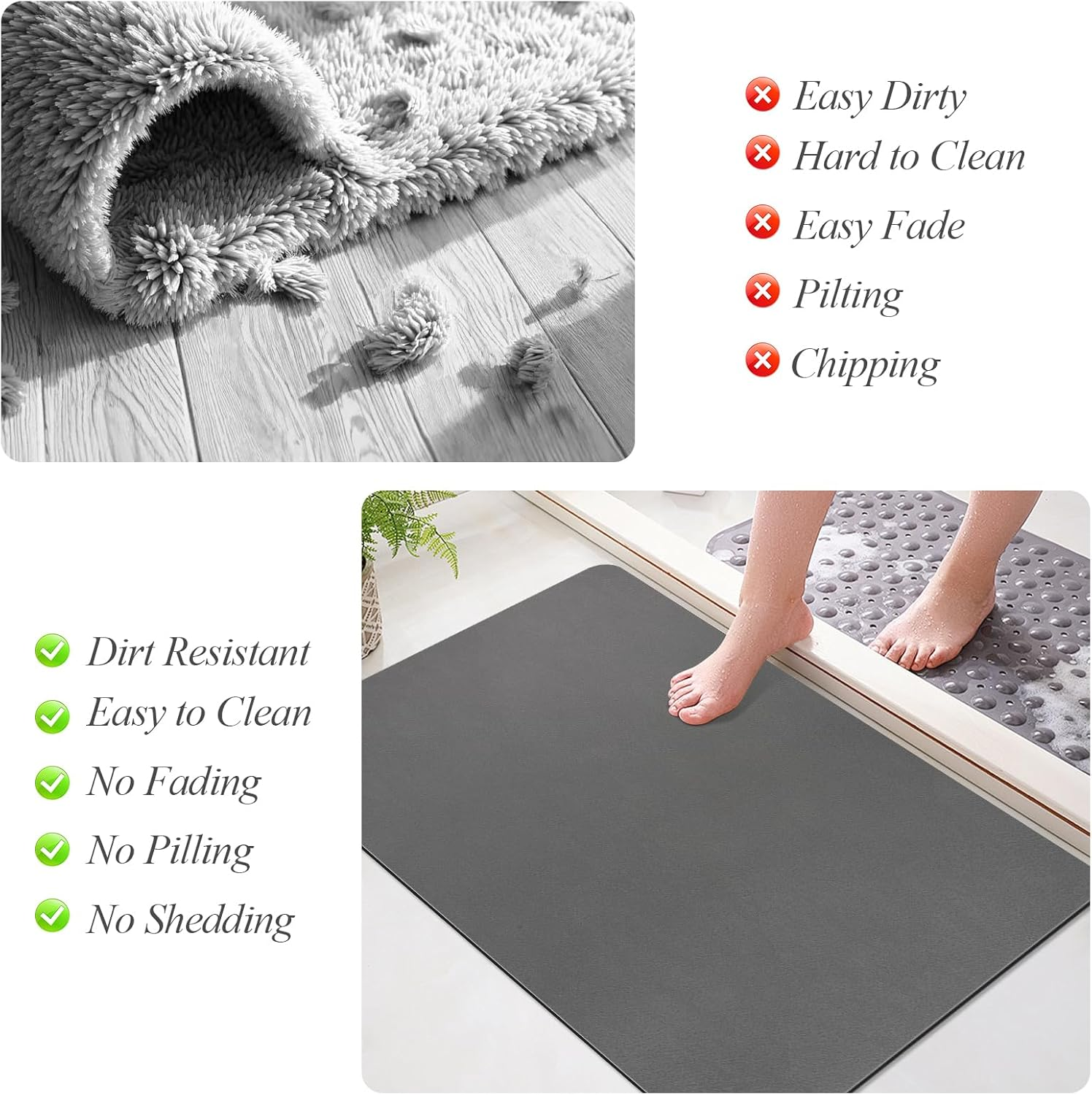 Bath Rugs Quick Dry, Super Absorbent Quick-Dry Bathroom Rug | Non-Slip Rubber Backing, Soft Floor Mat for Bathroom & Shower (Dark Grey, 40X60Cm)