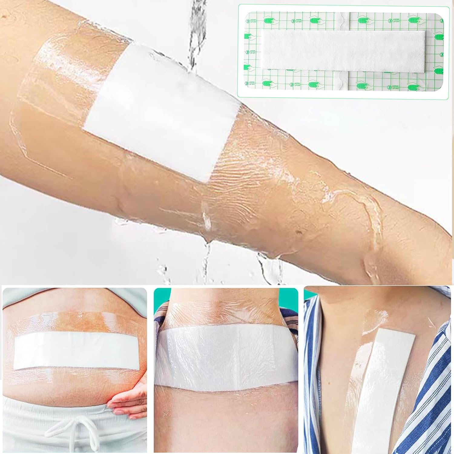 Film Wound Incision Island Dressing,Waterproof Bandage Gauze Absorbent Patche,Adhesive Shower Shield for after Surgery-6Pcs image number 4