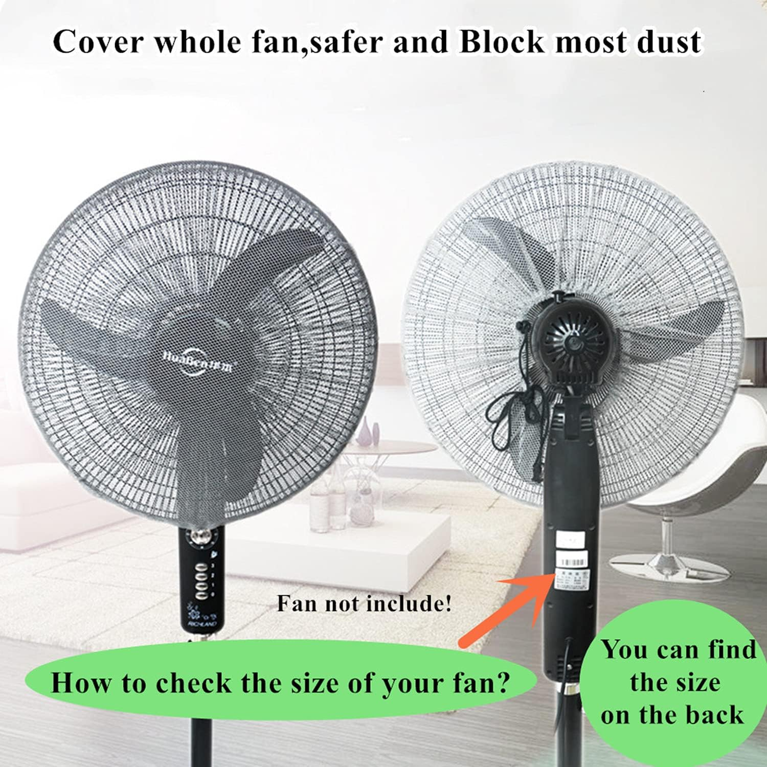 2 Pack - 16" Pedestal Fan Cover,Washable Fan Dustproof Covers,Protect Kid Children Baby Finger Net Mesh Fans Guard,Summer Home Fans Safety Dust Covers,Perfect for Parents of Toddlers (Black) image number 6