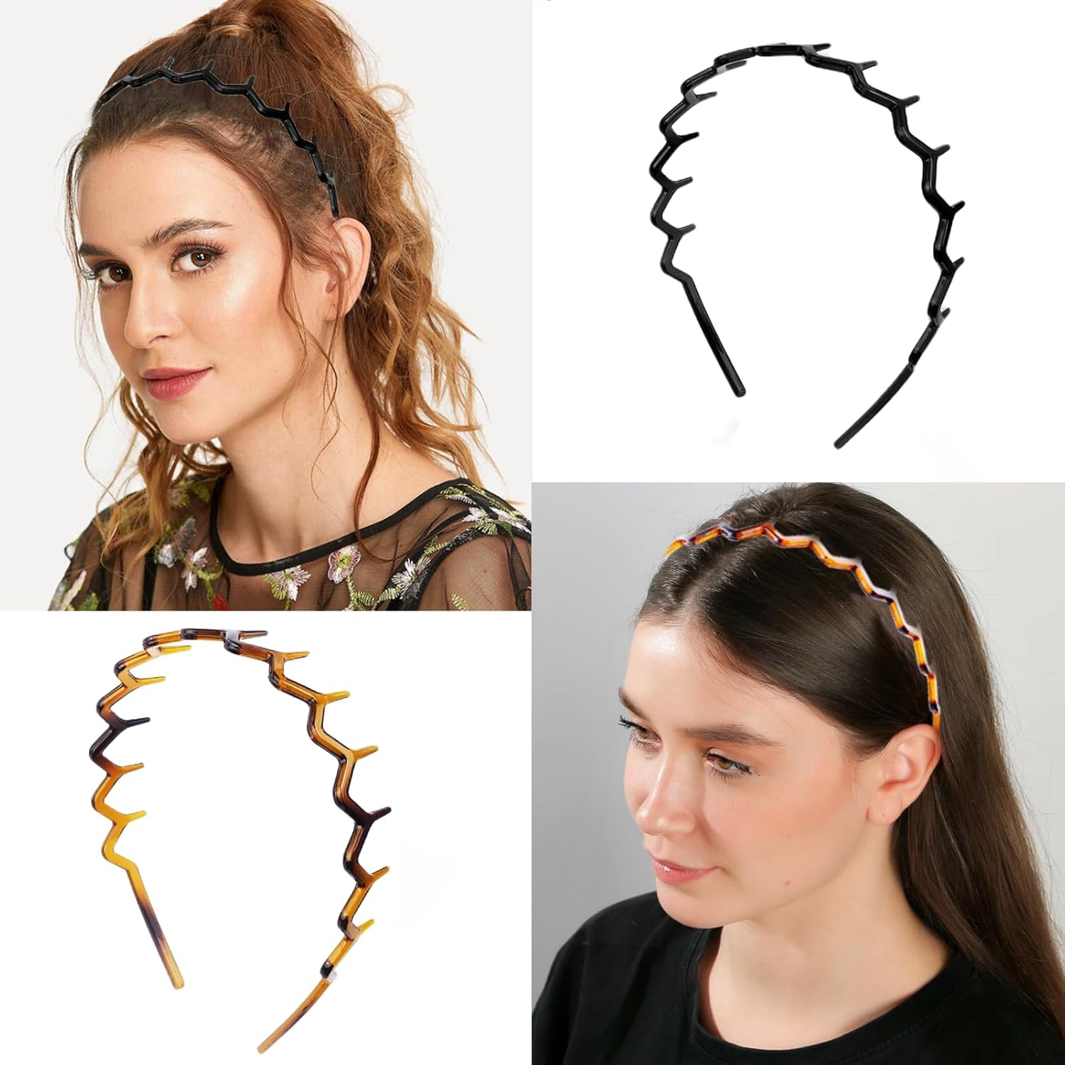 Dazzhues Pack of 2 Plastic Headbands, Double Row Headbands, Non-Slip Headband with Teeth, Hair Band Accessories for Women and Girls image number 4