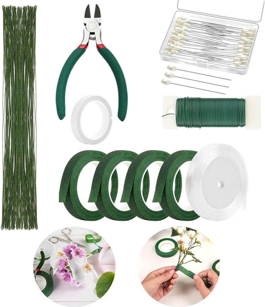 10 Pcs Floral Tool Set, DIY Flower Arrangement Kit for Bouquets, Crafts, Wreath Making, Dried Flower Arrangement, Florist Tape and Flower Wire Arrangement Kit, Wire Cutter Flower Bouquet Accessories image number 6