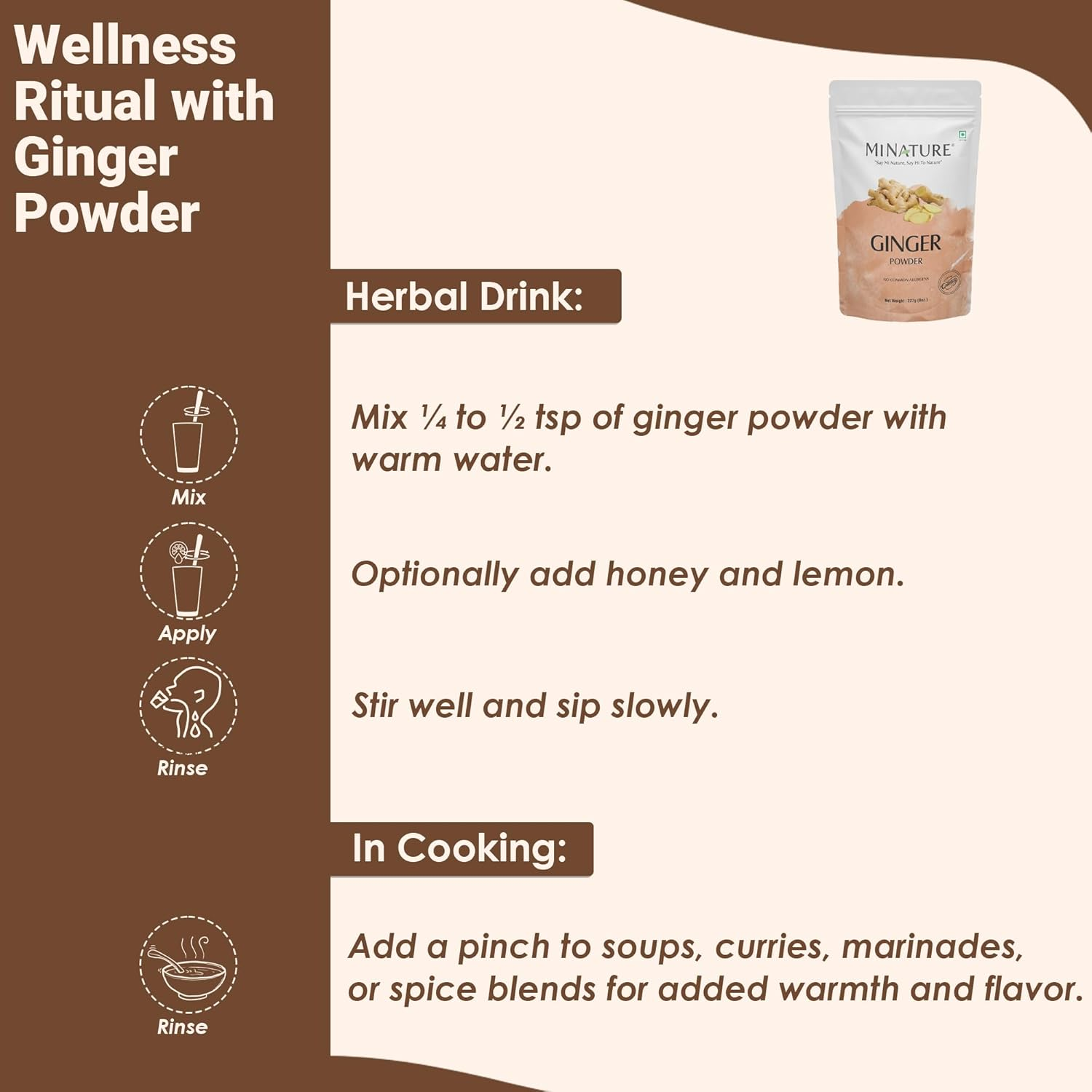 Mi Nature Ginger Powder (Zingiber Officinale Roscoe)|227G|Traditional Indian Sonth/Sooth Powder | Fine Texture | Spice & Herbaluse image number 1