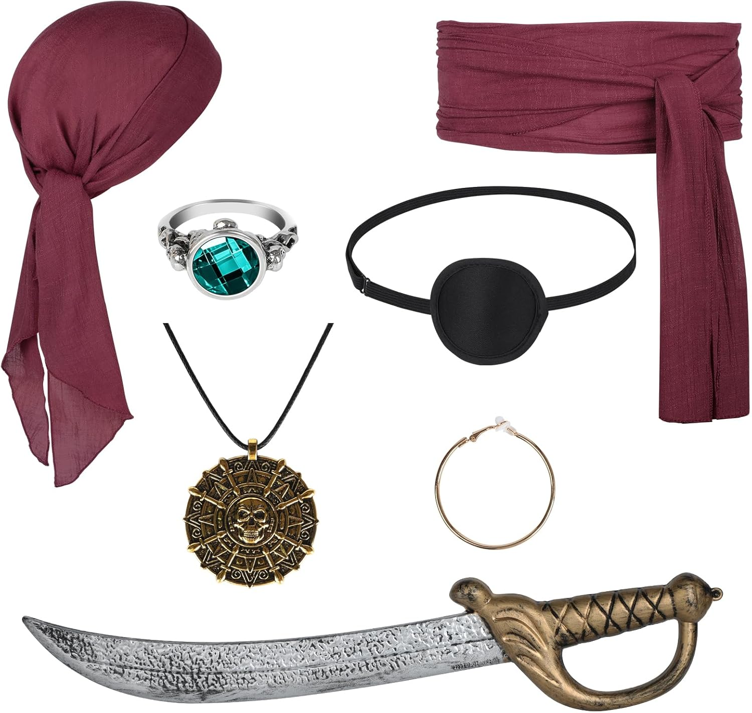 7 PCS Pirate Costume Women Men Kids,Captain Pirate Costume Accessories Set,Halloween Party Cosplay