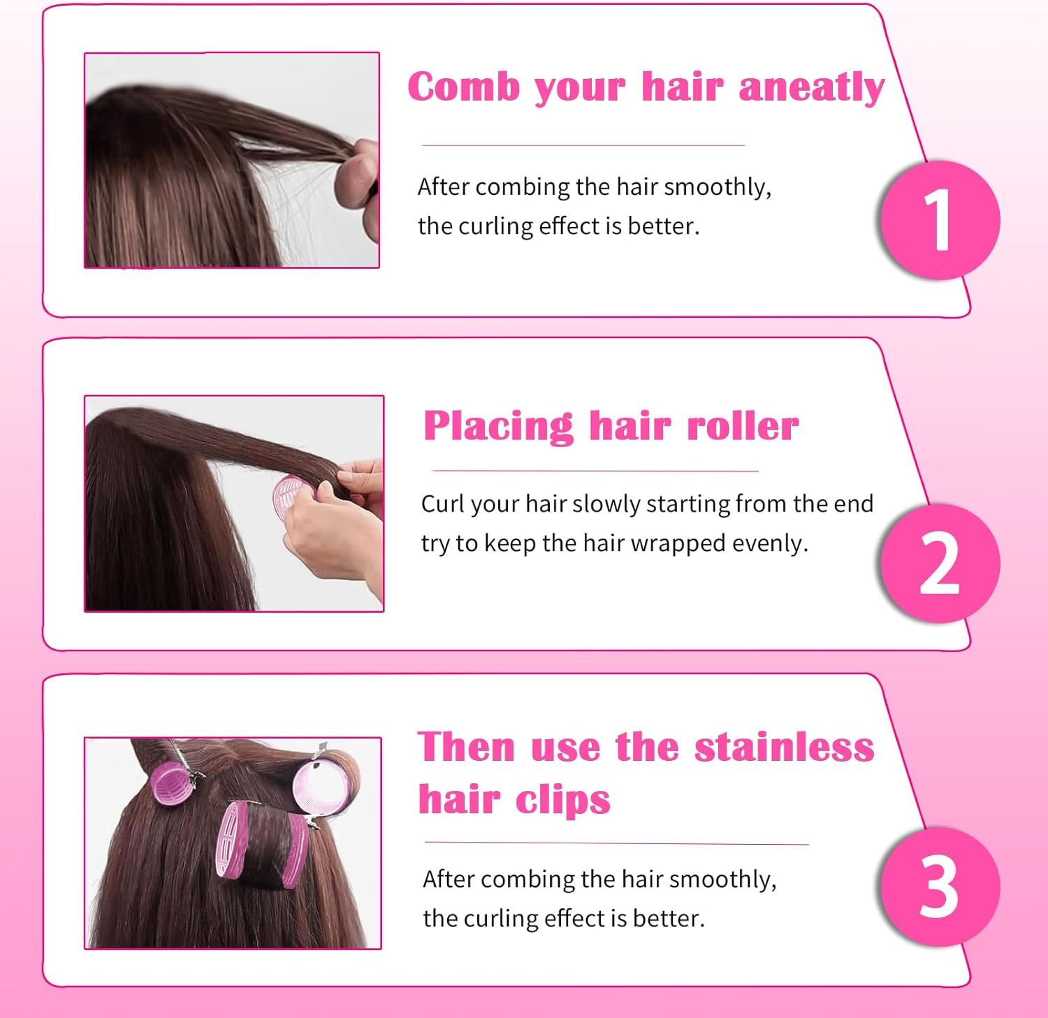 Jotia 50Pcs Hair Rollers Set, Including 24Pcs 25Mm/36Mm/48Mm/60Mm Self Grip Curler Roller, Clips, Comb and Storage Bag, Hair Heatless Roller Hair Curlers Set for All Hair Types (Rose Red) - Rose Red image number 2