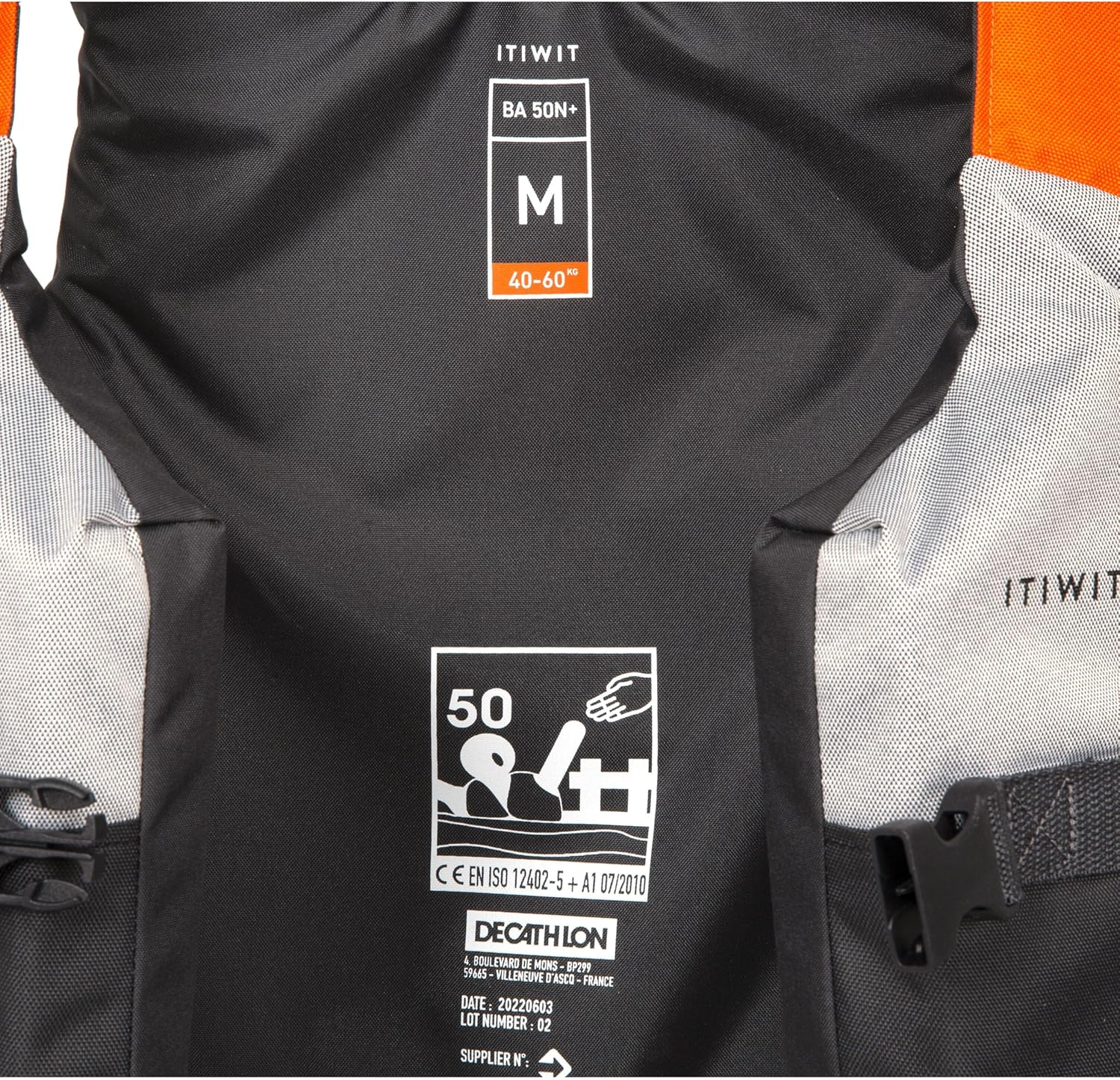 Itiwit Decathlon Ba 50N+ Buoyancy Aid Vest Carbon Grey Size >80 Kg - Life Vest image number 1