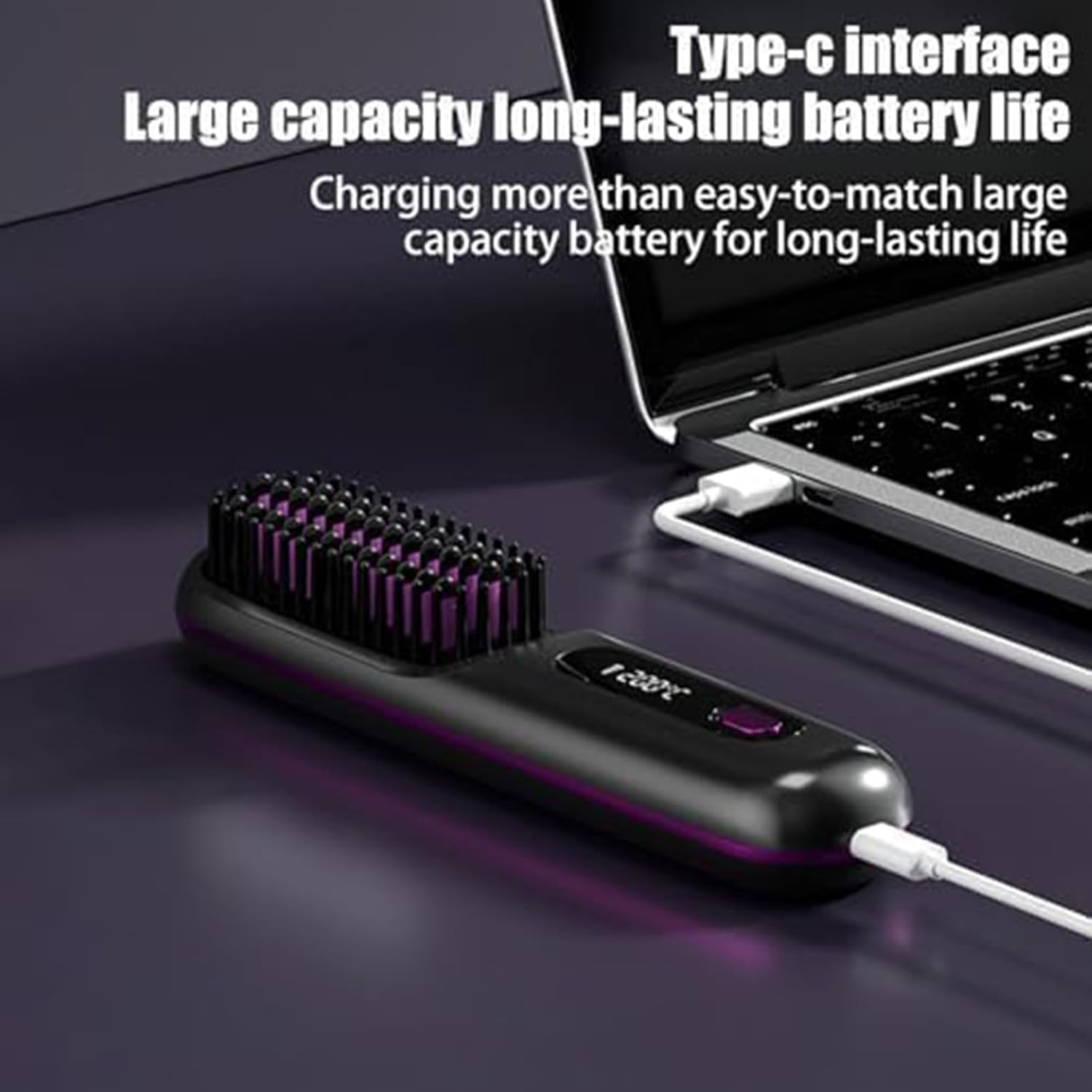 2026 New Brush Pro, Portable Straightener Brush for Travel, with LCD Temperature Display, Fast Heating Cordless Mini Hair Brushs (Black) image number 4