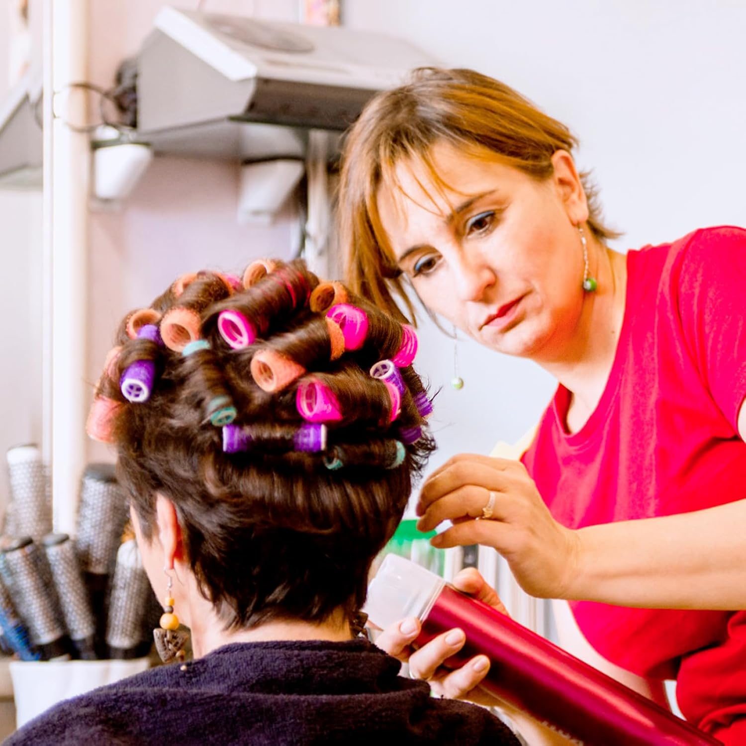 DHWEKU Pack of 37 Self-Adhesive Small Hair Rollers for Salon, Hairdressers, Rat, Tail, Comb, Curlers, Comes with a Tail Comb with Steel Needle Tip, Random Colour image number 5