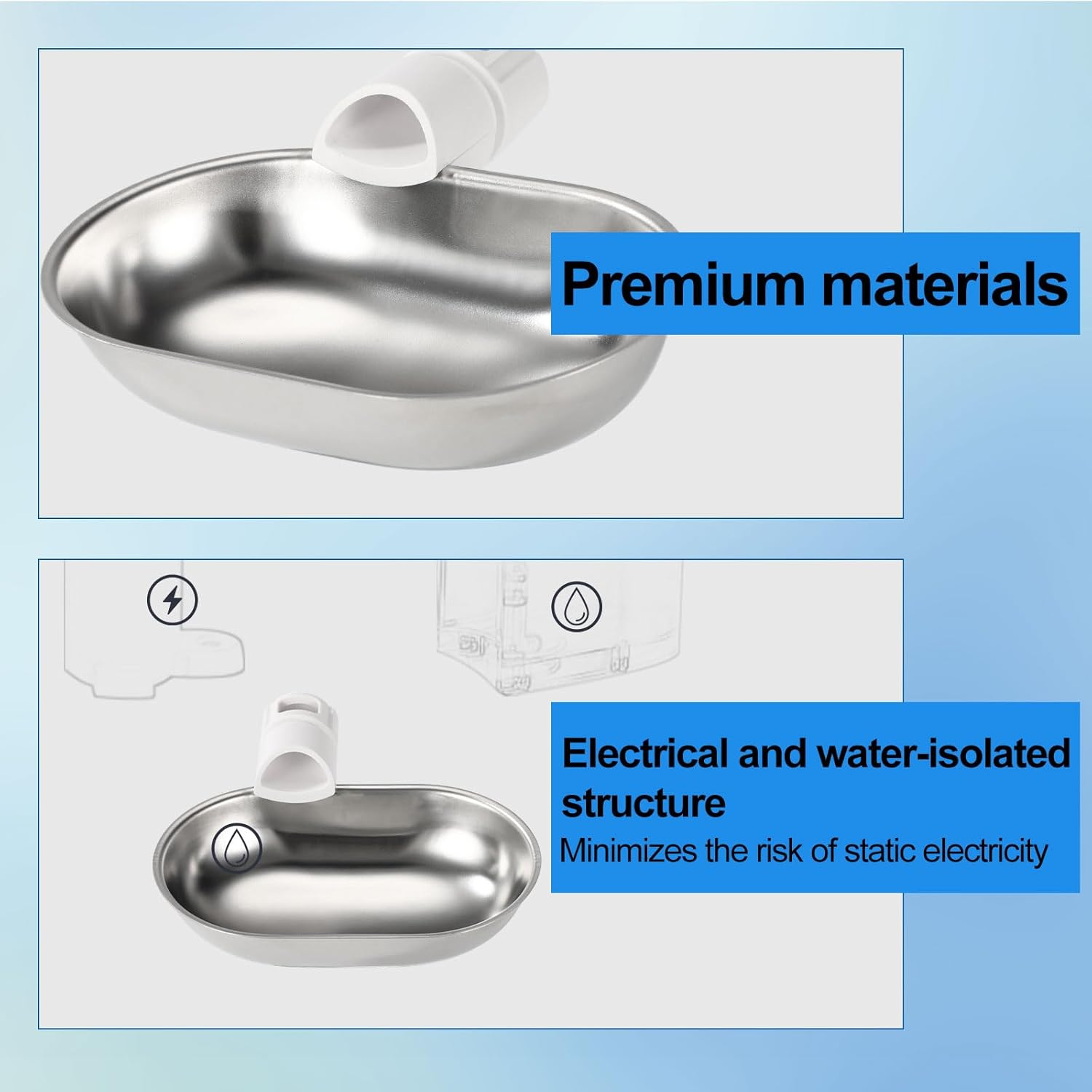 Smart Pet Water Fountain, Stainless Steel Automatic Pet Water Dispenser Wastewater Separation Feeding Watering Bowl for YSJ250424US for Cats and Small Dogs (Silver) image number 5