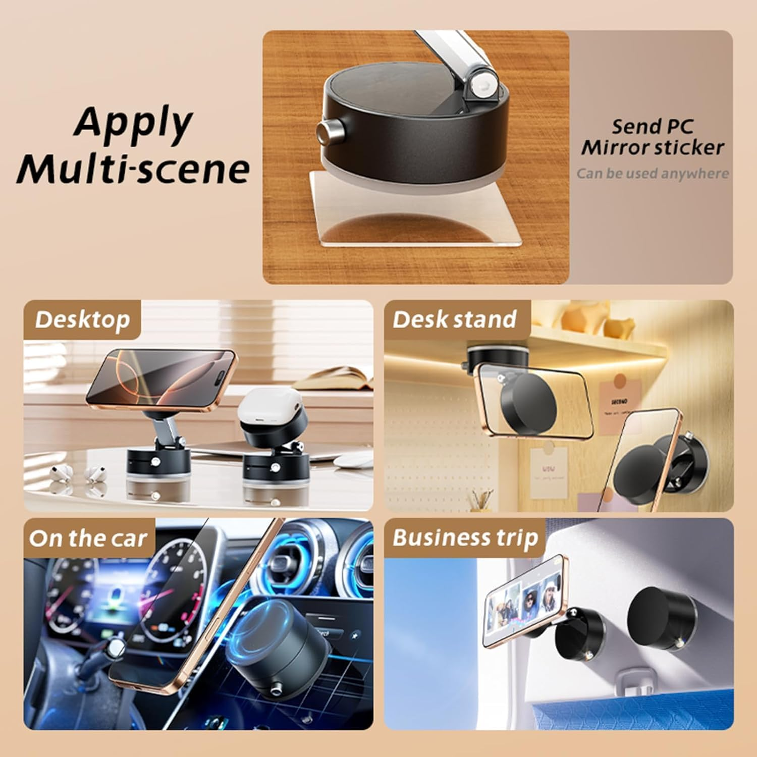 Vacuum Magnetic Phone Holder Updated Suction Cup Phone Mount Foldable Multi-Scenario Application 360&deg; Adjustable Magnetic Phone Holder for Gym/Kitchen/Bathroom/Car/Desktop(Black) image number 5