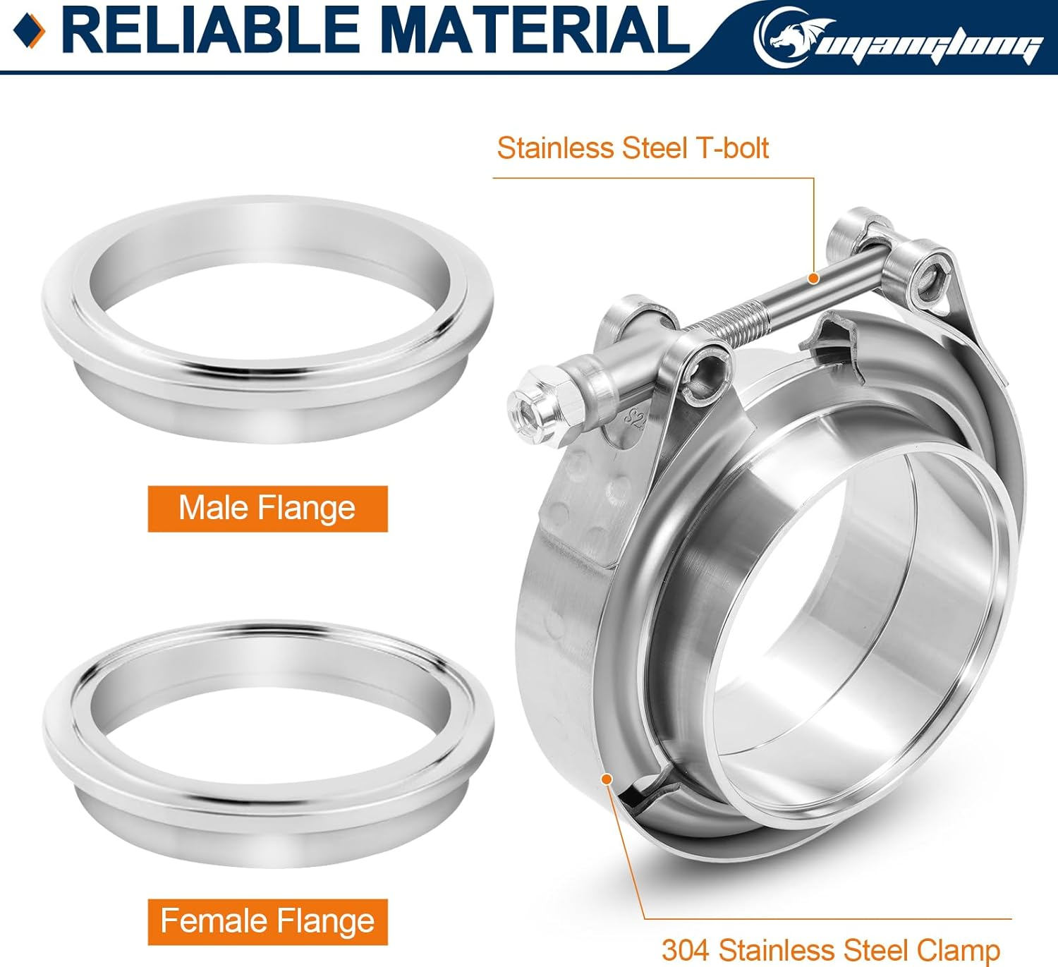 2.5 Inch V Band Exhaust Clamp with Flange Male Female Stainless Steel for Turbocharger, Exhausts, Mufflers, Downpipe 4PCS image number 3