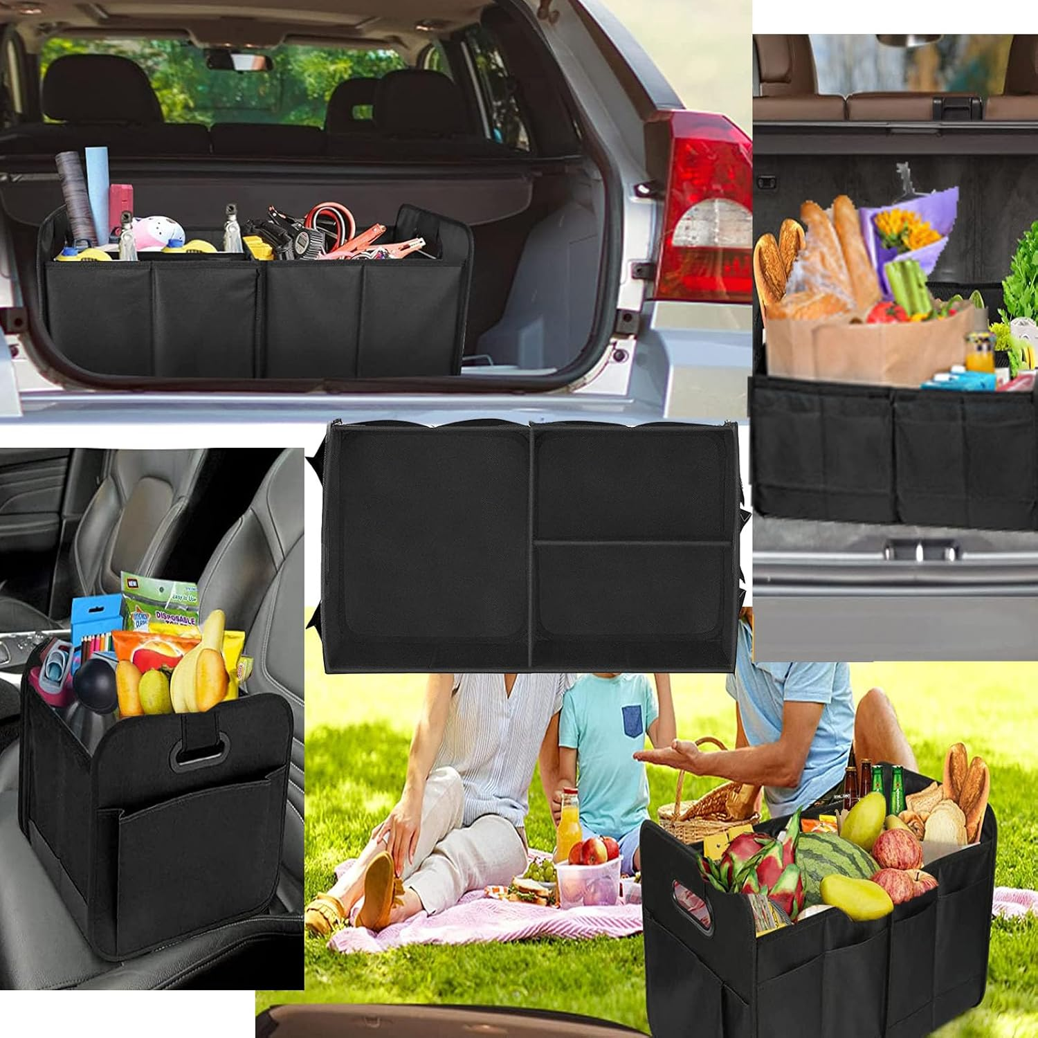 Trunk Organizer for Car,Foldable Multi Compartment Trunk Organizer for Suv,Large Capacity Waterproof Car Trunk Organizer with Adjustable Securing Straps,Car Storage Organizer for Any,Minivan,Truck image number 4
