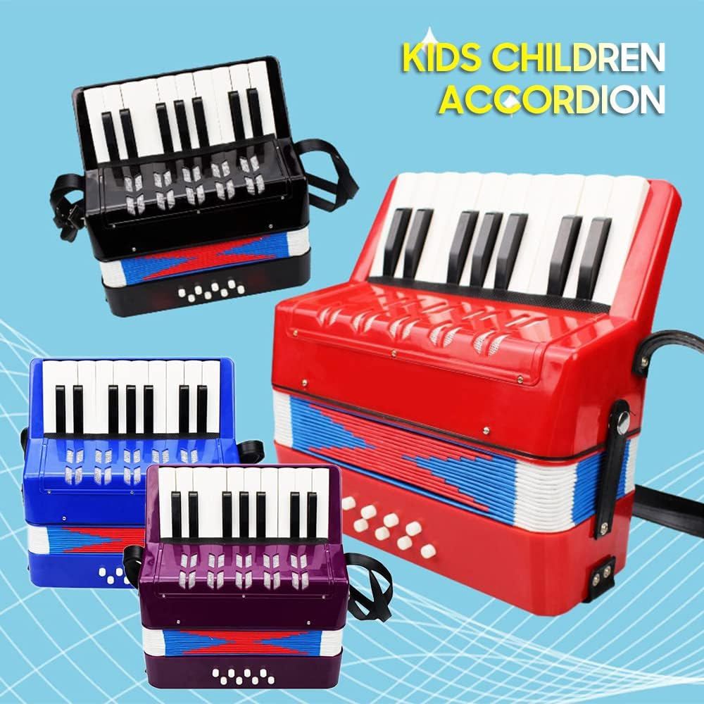 Accordion 17-Key 8 Bass Mini Small Accordion Educational Musical Instrument for Beginner Birthday Purple - Black image number 7