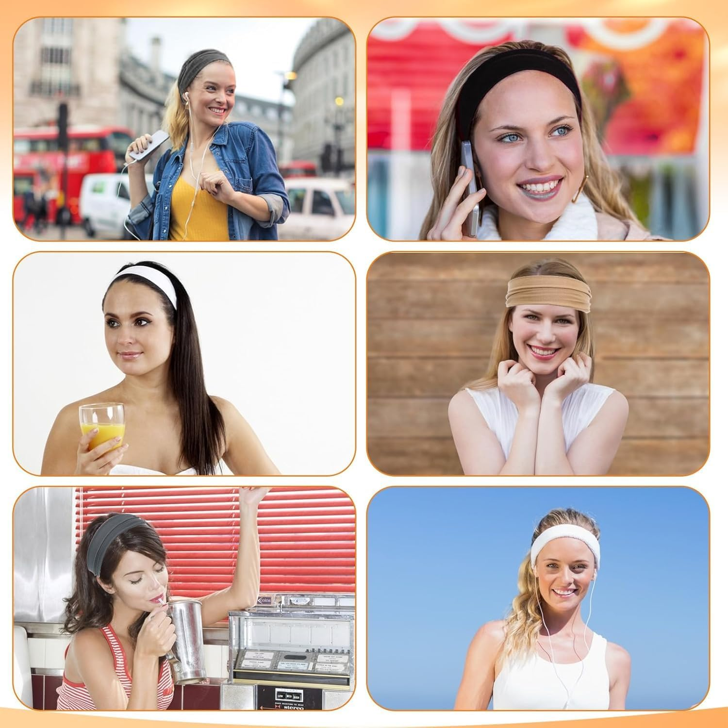 6 Pack Thick Sweat Workout Headbands for Women, Non Slip, Premium Stretchy Wide Head Bands Hair Accessories,Wear for Yoga, Fashion, Working Out, Travel or Running Neutral image number 1