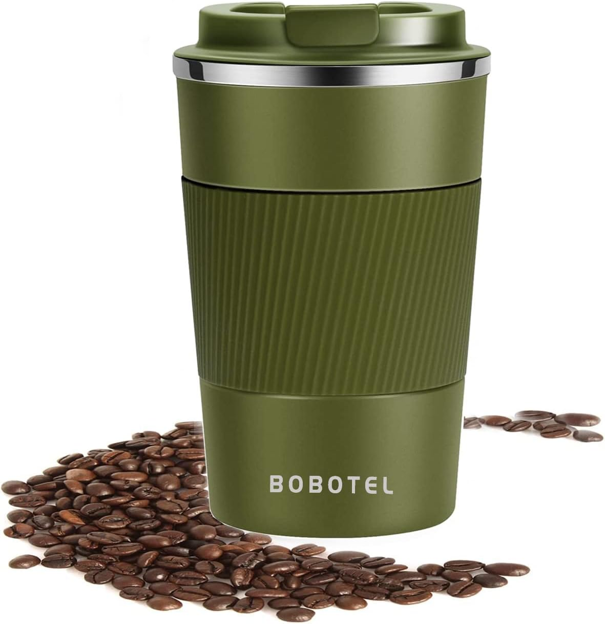 Trave Coffee Mug, 17 Oz Insulated Coffee Travel Mug Spill Proof for Men Women, Stainless Steel Vacuum Tumbler Coffee Cup Leakproof with Flip Lid Reusable Thermal Coffee Cup with Silicone Sleeve for Home Office Hot/Iced Beverage -510Ml/17Oz, White