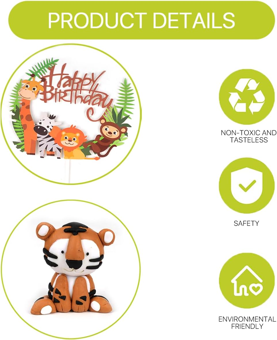 Jungle Safari Animal Cake Toppers, 14Pcs Happy Birthday Animal Cake Decoration Giraffe Tiger Lion Elephant Cake Topper for Jungle Animals Theme Party Baby Showers Kid Birthday Party Supplies image number 5
