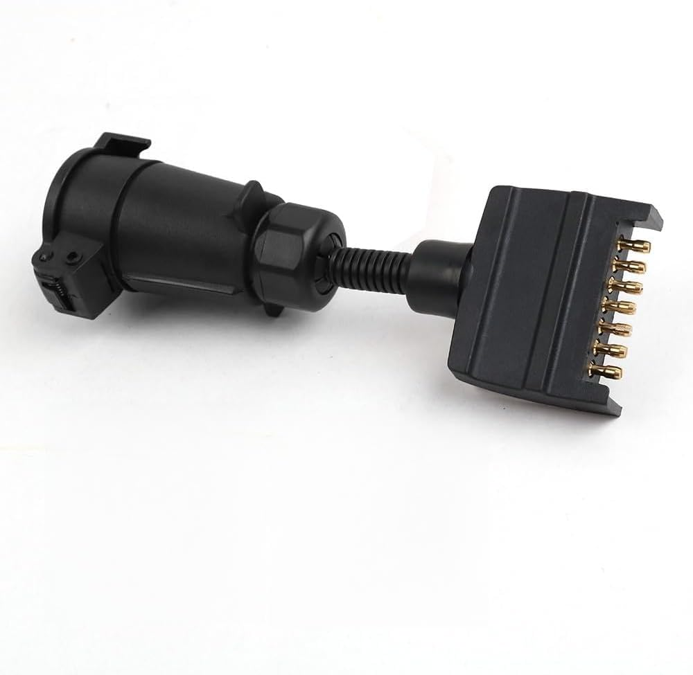 7-Pin Flat Male to 7-Pin round Female Trailer Plug Adapter &ndash; Caravan Towing Connector with Rubber Seal for Trailer, Boat, RV, Camper, Weatherproof Flexible Design image number 2